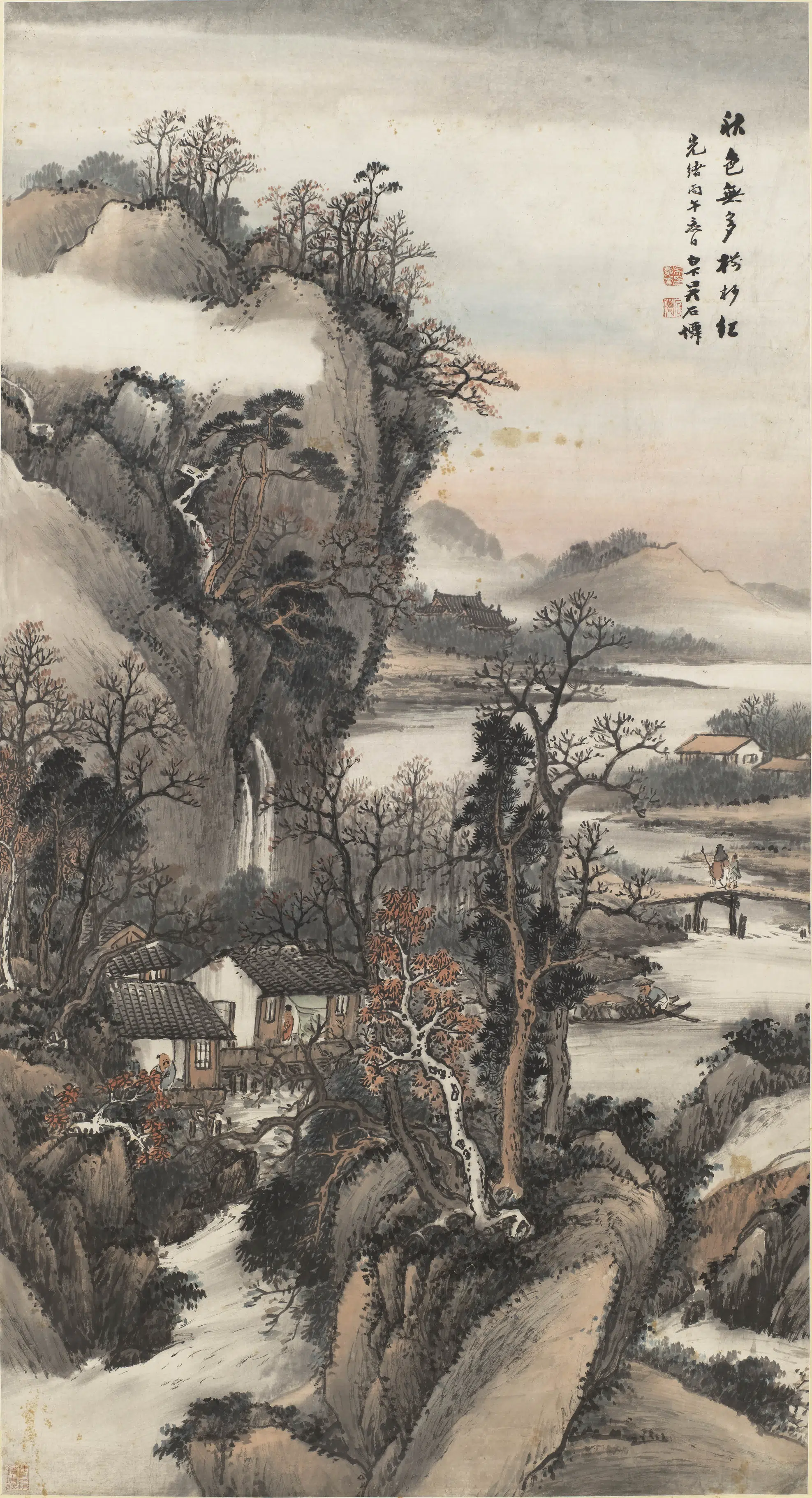清代【吴庆云】《秋山夕照图轴-1》