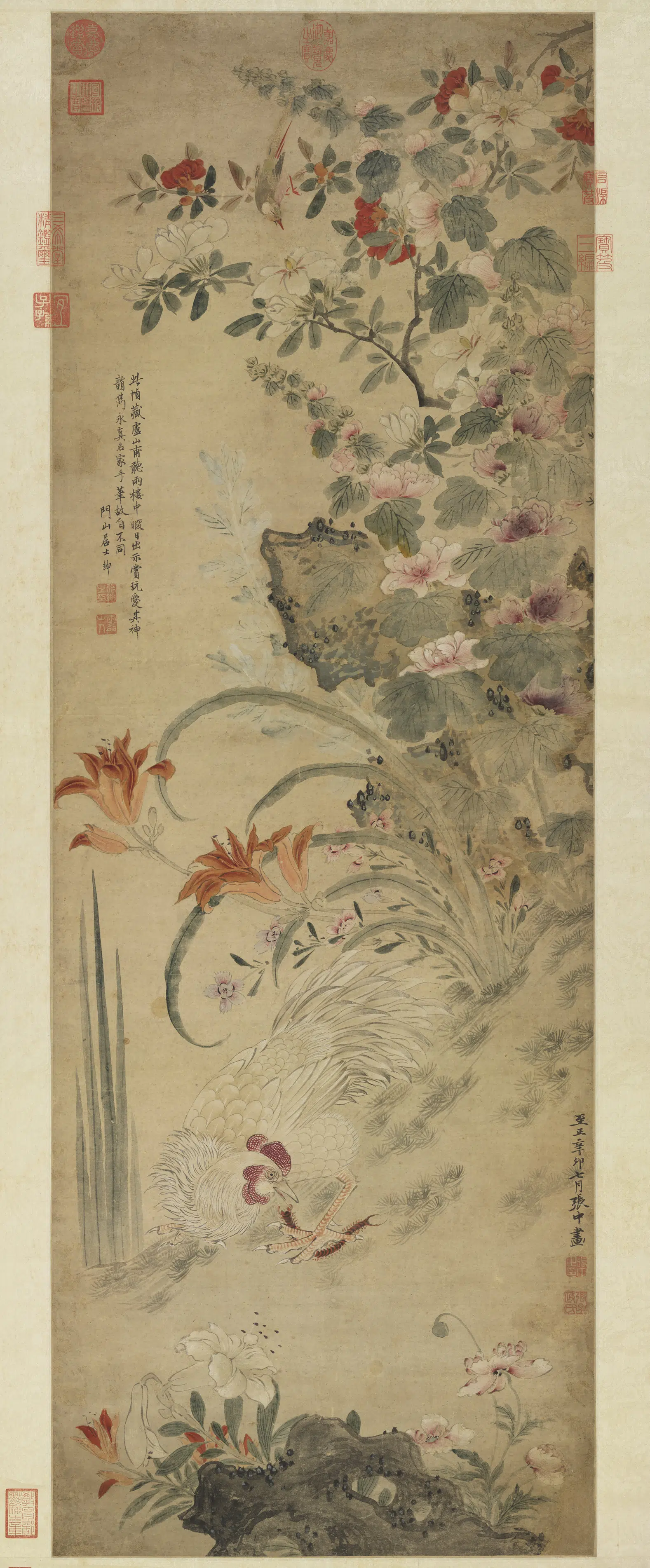 元朝【张中】《写生花鸟图轴》