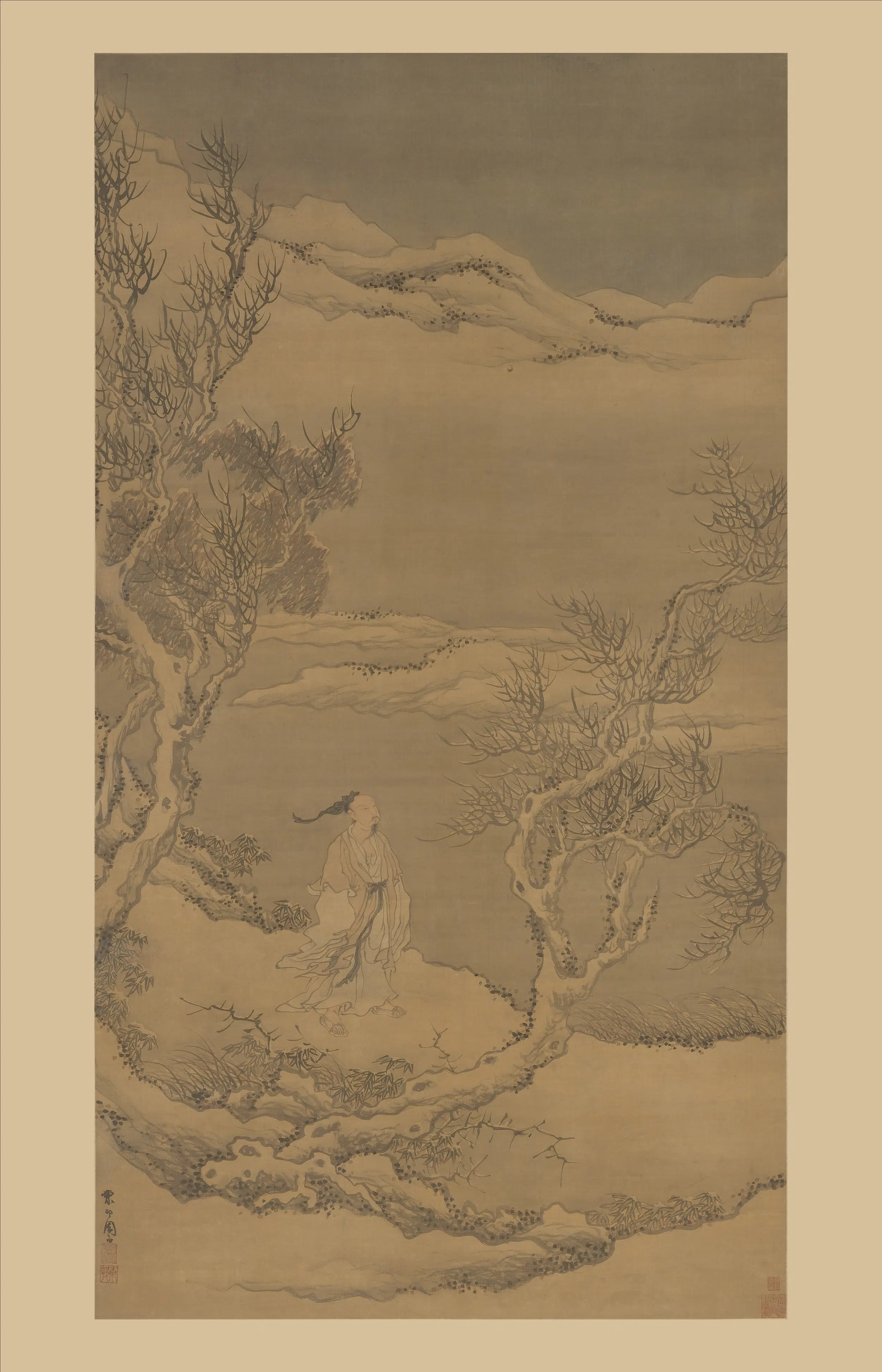 明朝【周臣】《踏雪行吟图》
