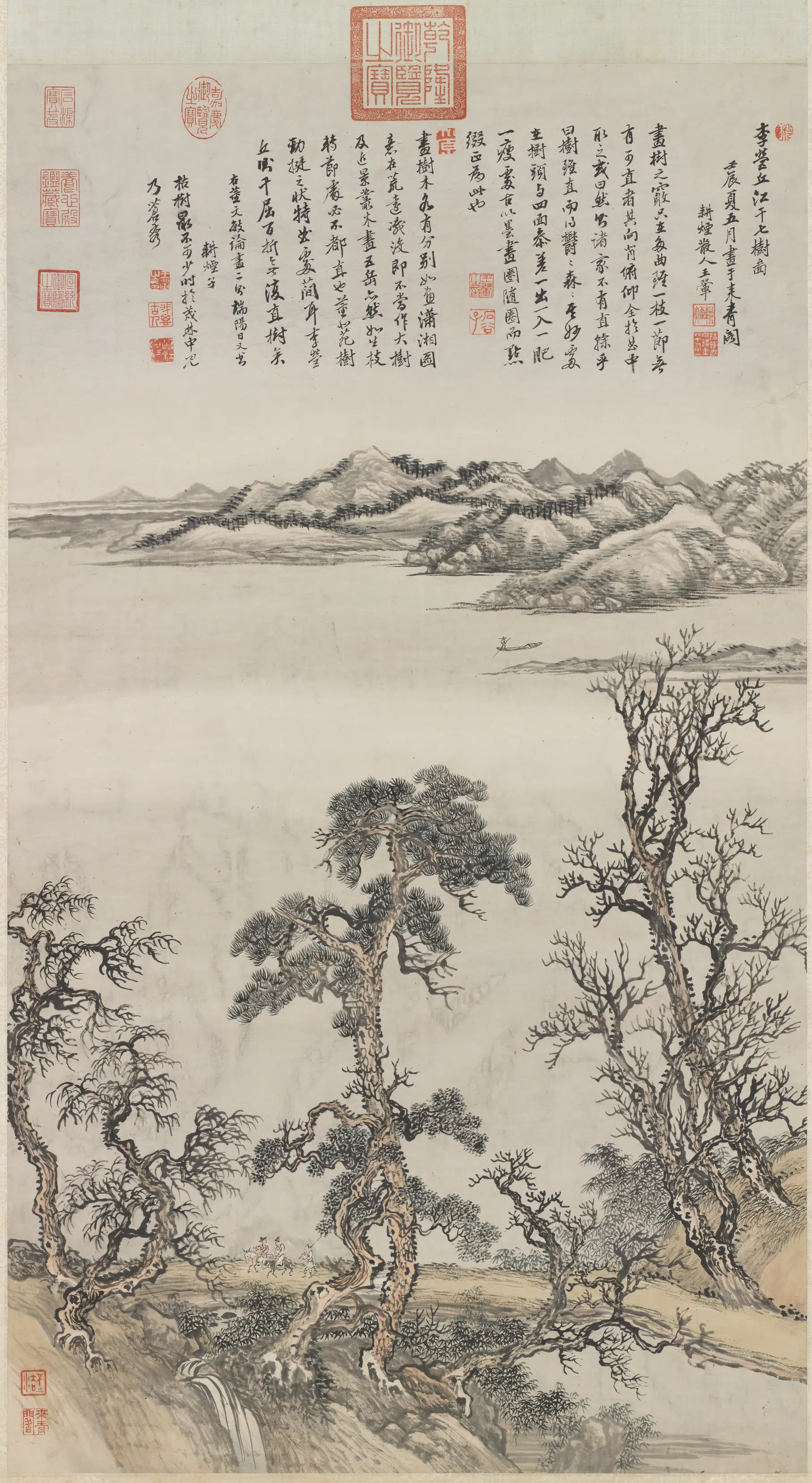 清代【王翚】《仿李营丘江干七树图轴》