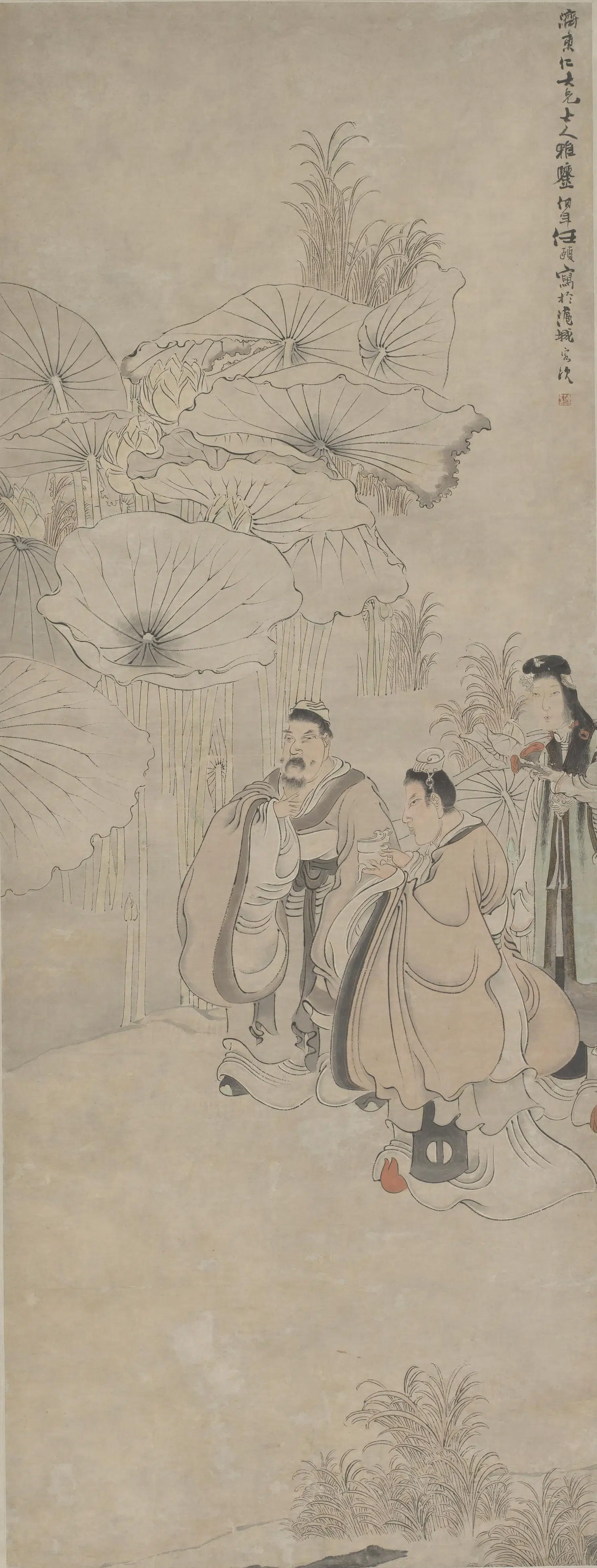 清代【任伯年（任颐）】《爱莲图轴》
