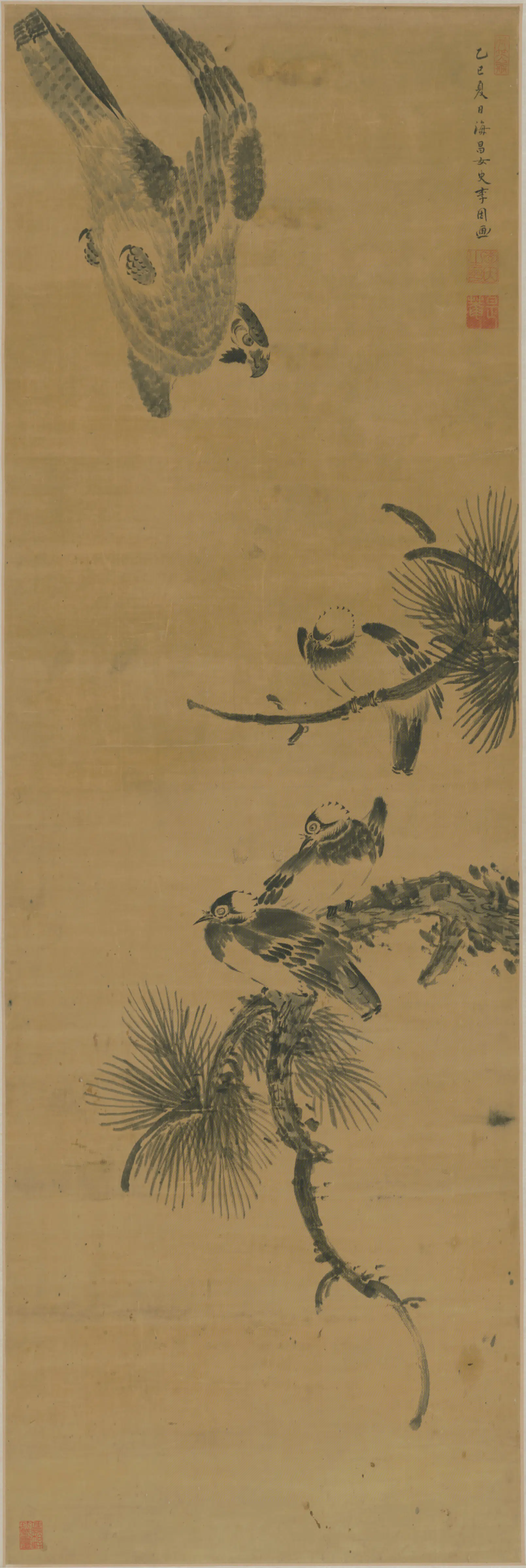 明朝【李因】《松鹰图轴》