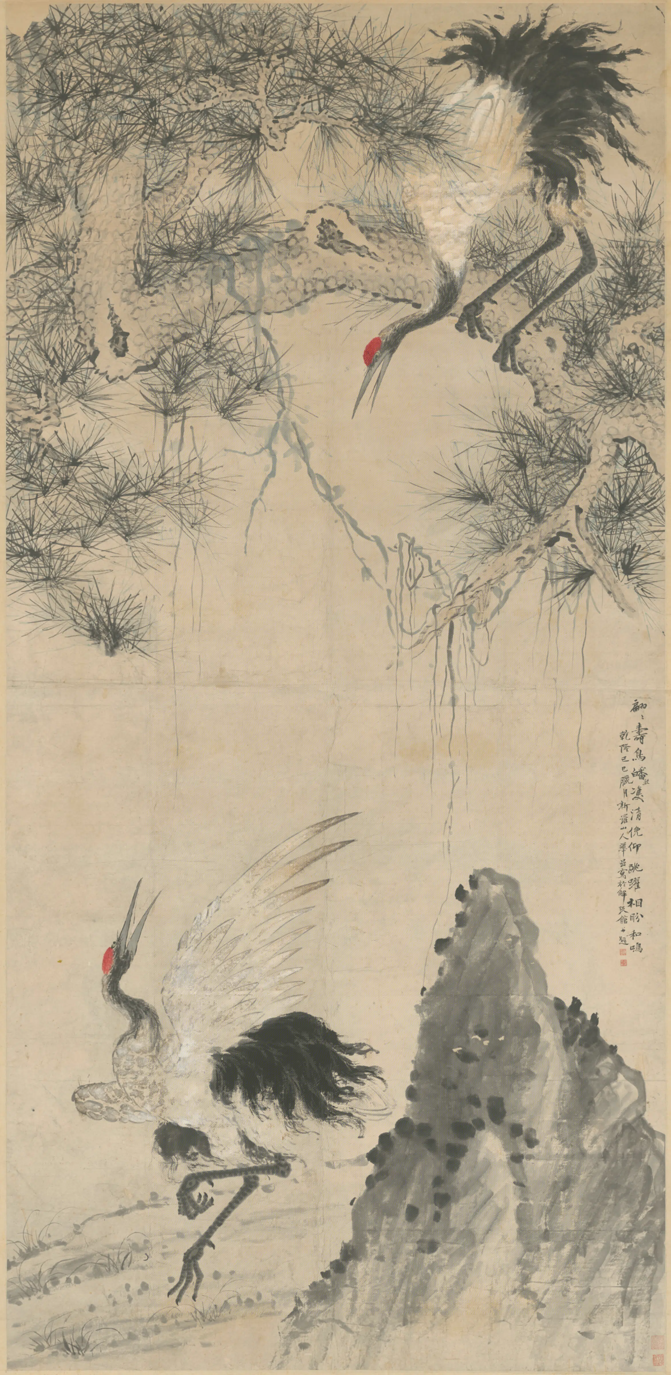 清代【华喦】《松鹤轴》