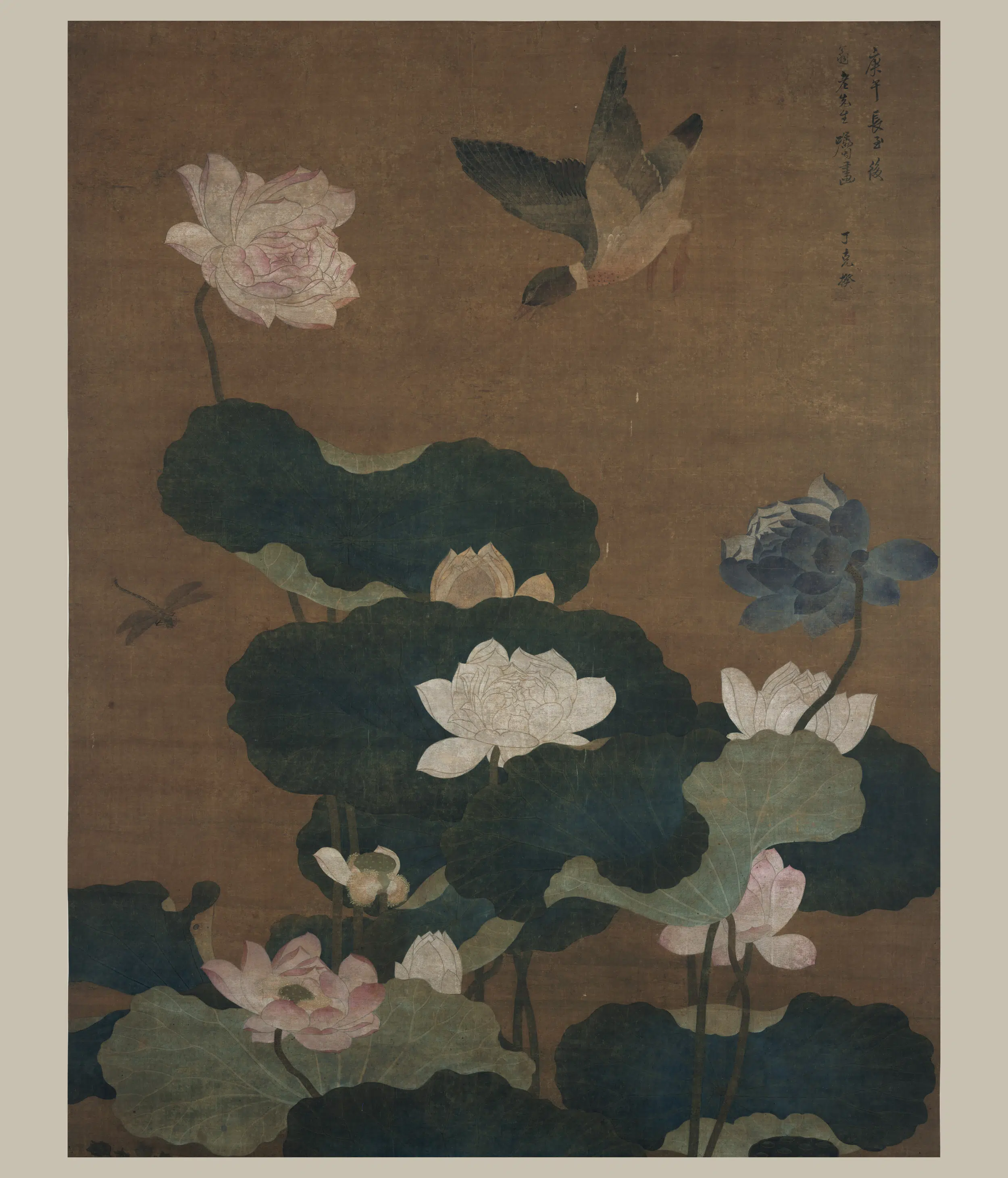 清代【丁克揆】《莲花图轴》
