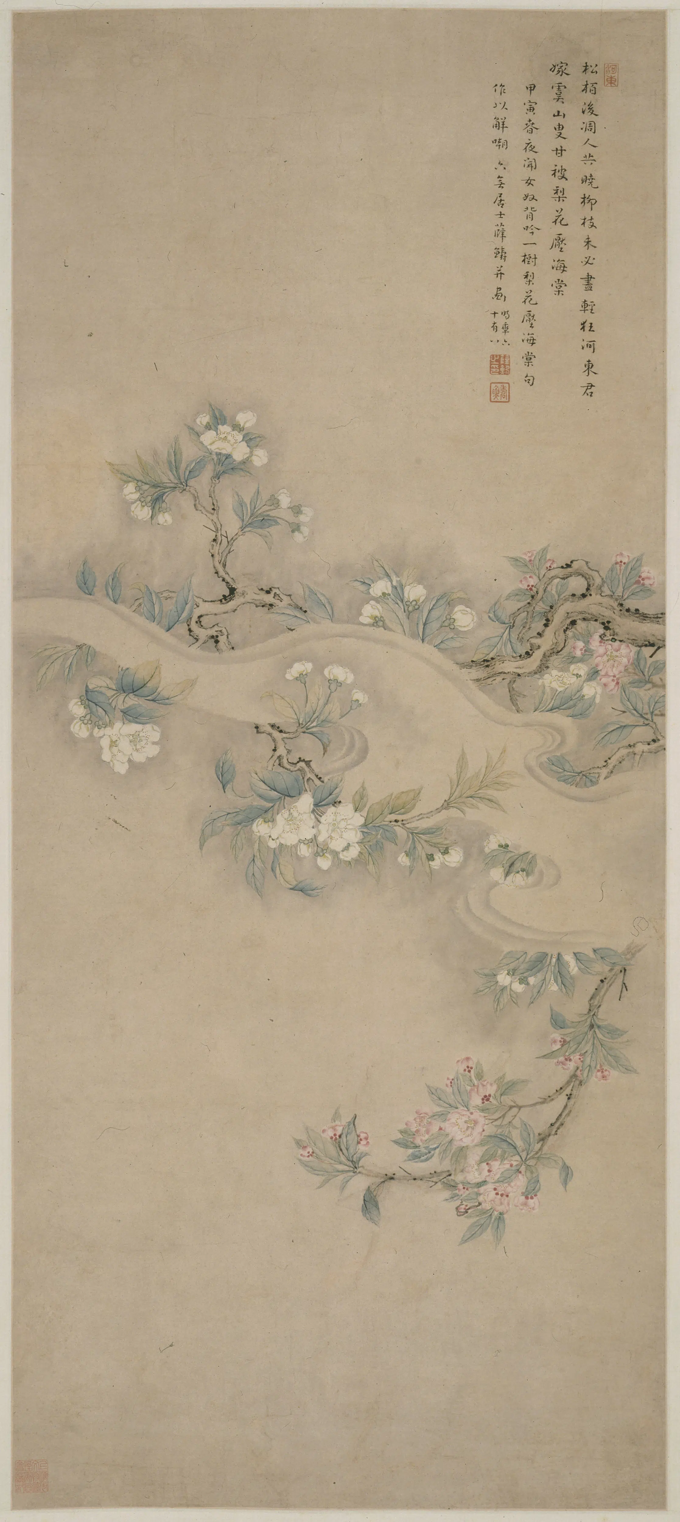 清代【薛䲖】《梨花海棠图轴》