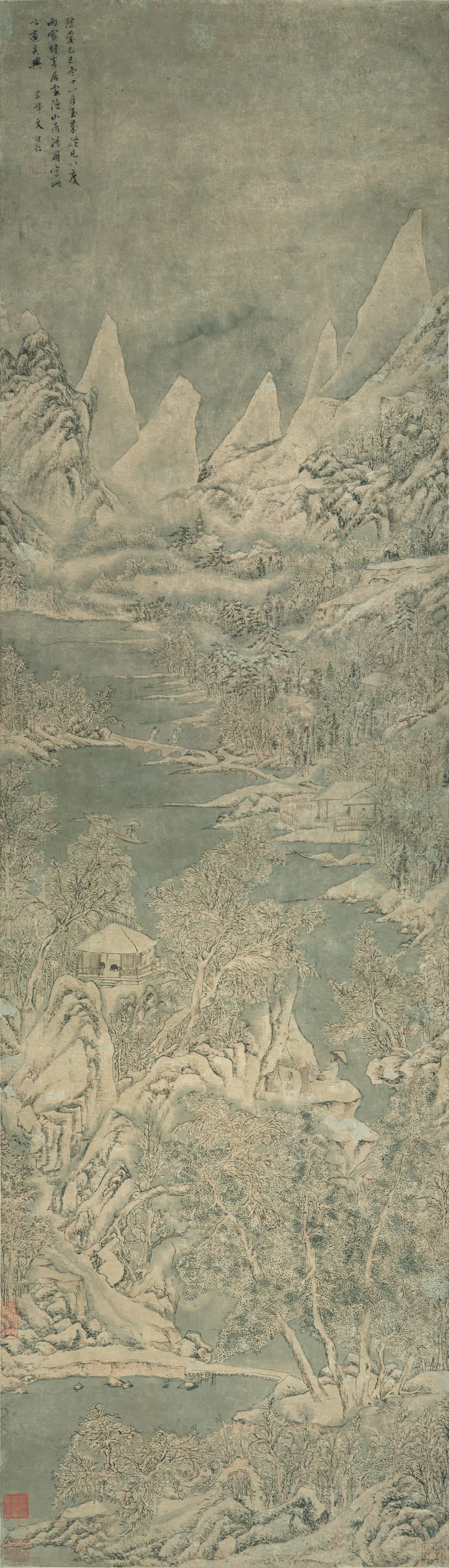 明朝【文伯仁】《雪景山水轴》