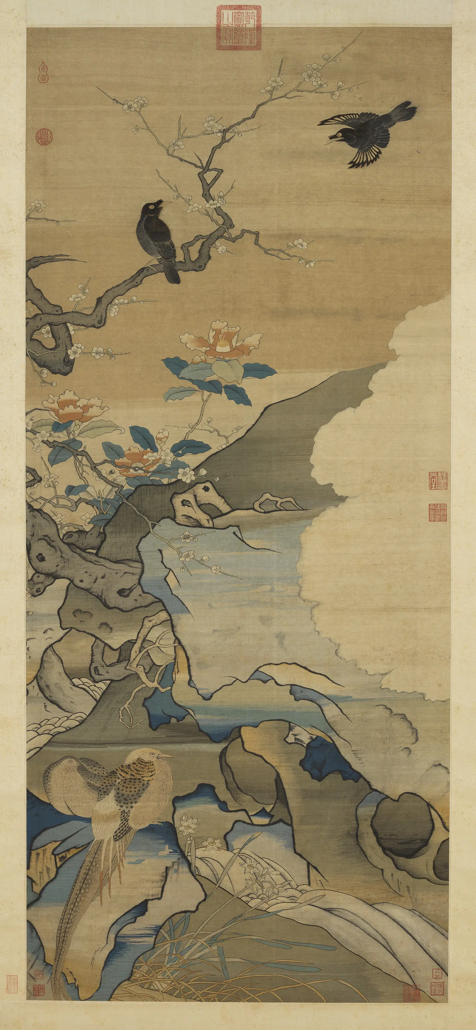 宋代《宋缂丝花鸟图轴-4》