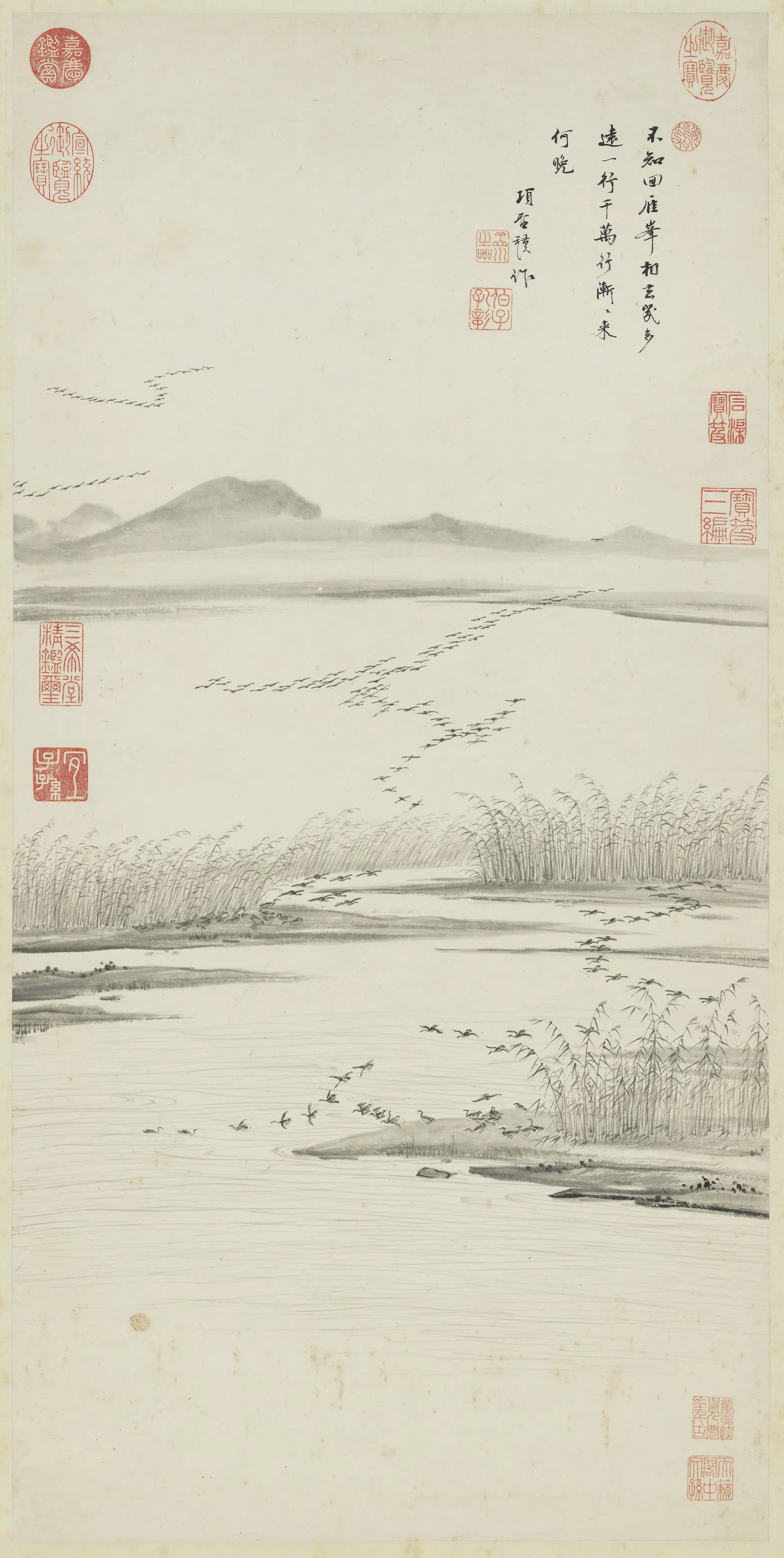 明朝【项圣谟】《画芦雁图轴》