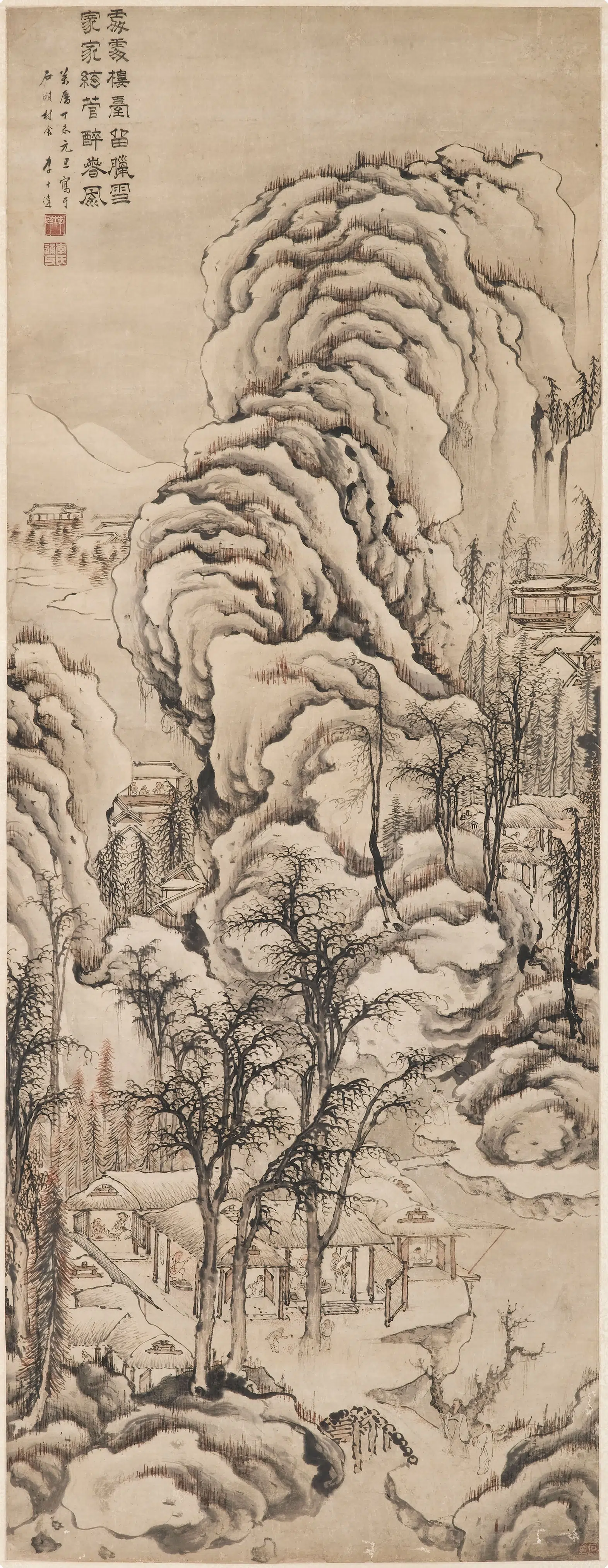 明朝【李士达】《雪景山水轴》
