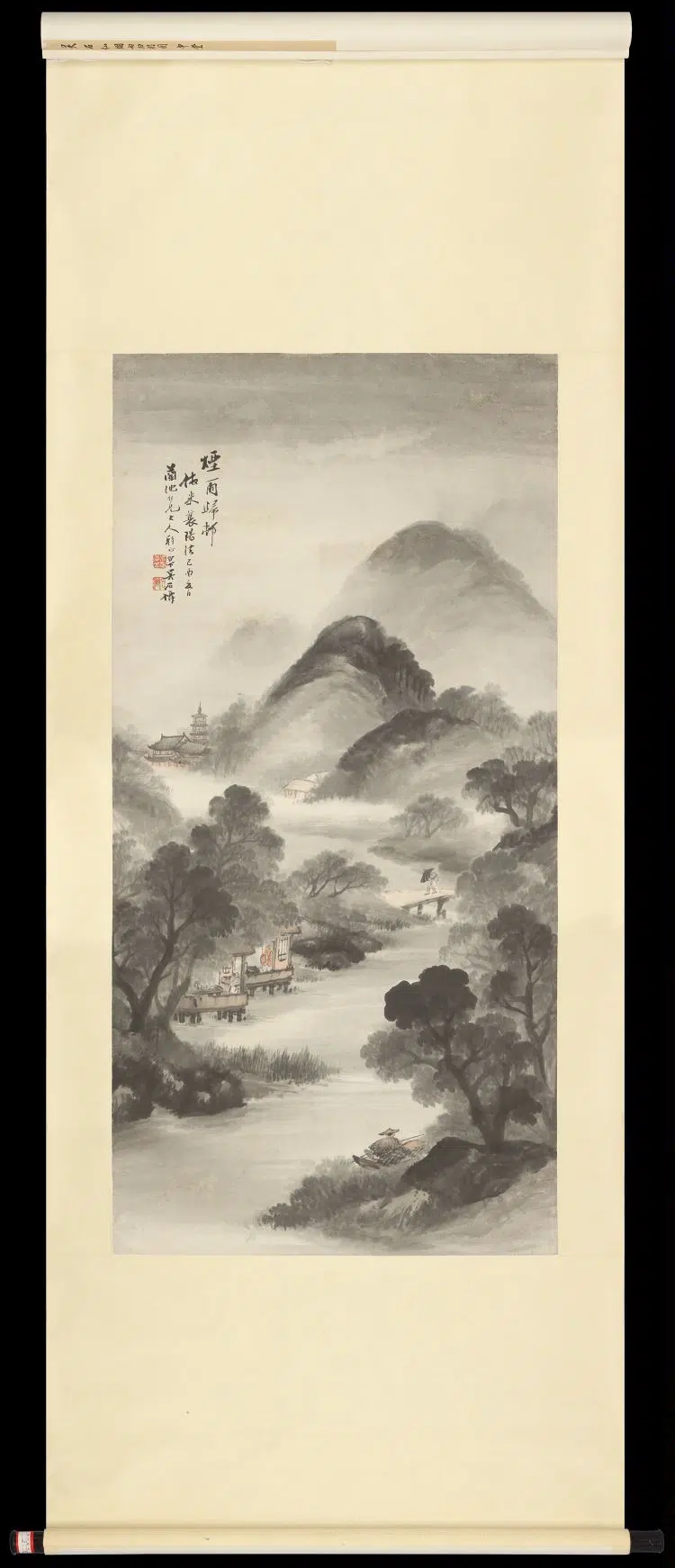 清朝【吴石仙（僊）】《烟雨归村图中堂》