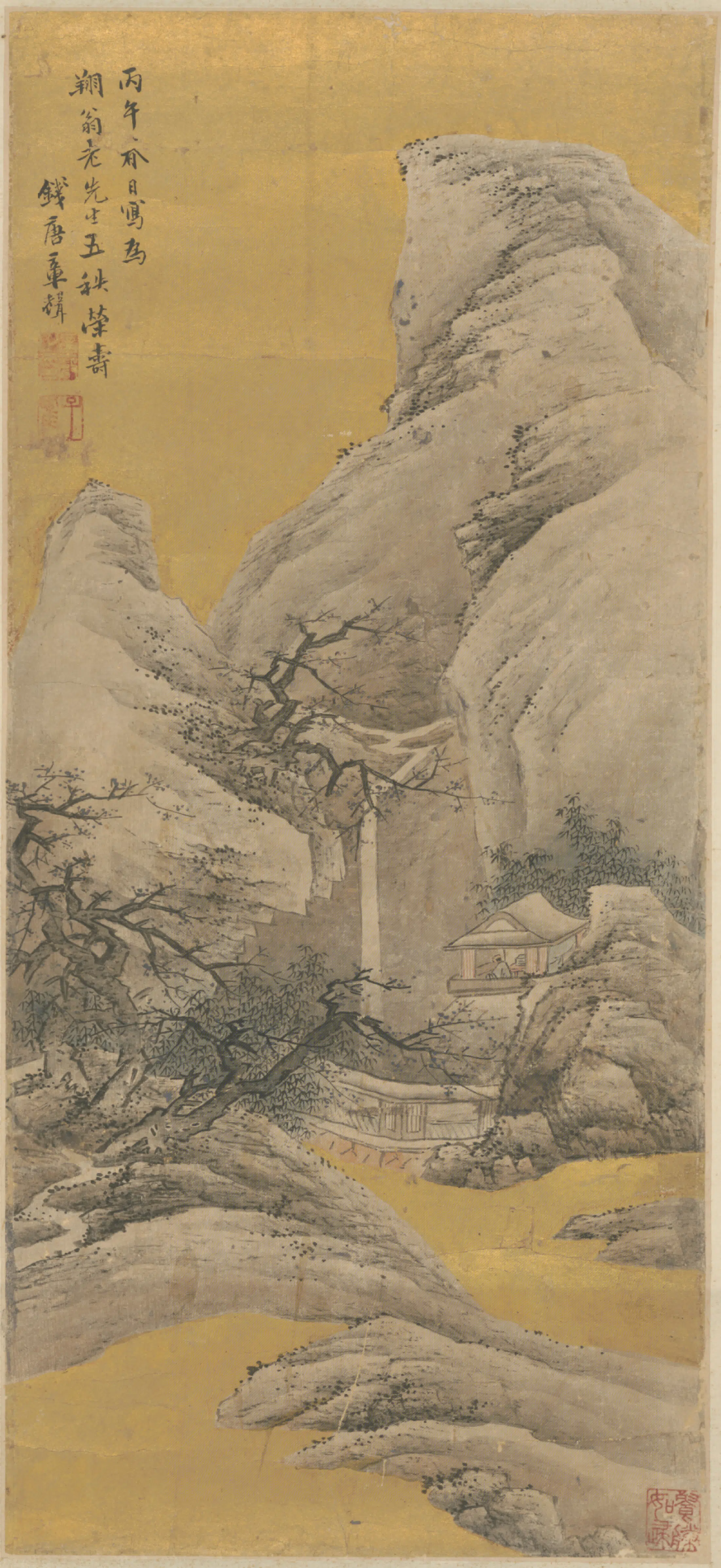 清代【章声】《雪景山水图轴》