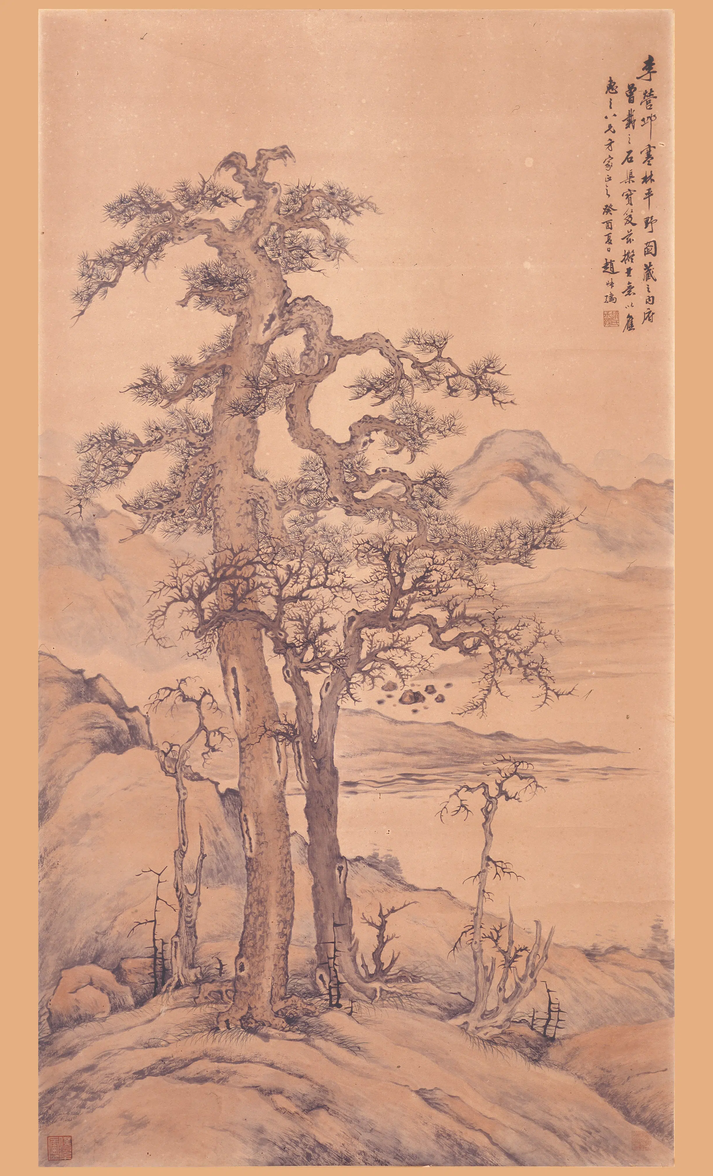 近现代【赵叔孺】《寒林平野图轴》