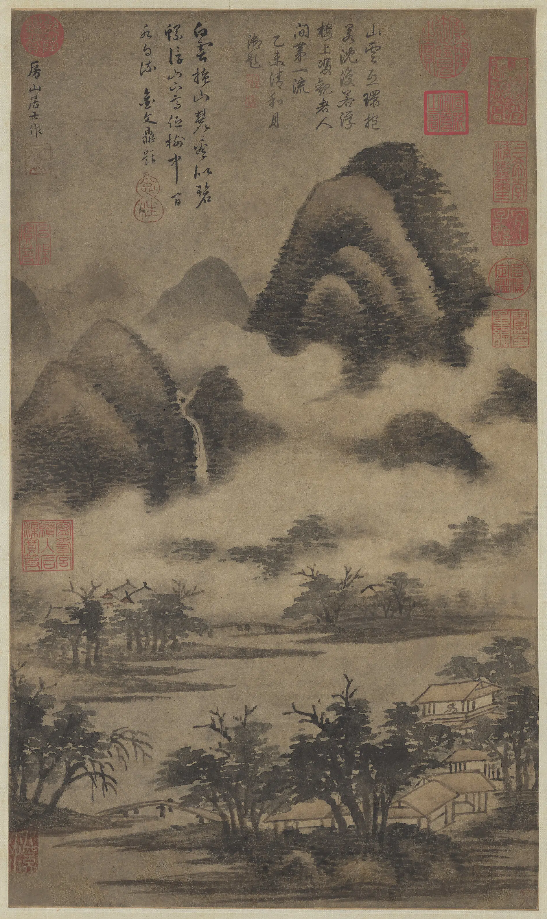 元代【高克恭】《云峦飞瀑图轴》