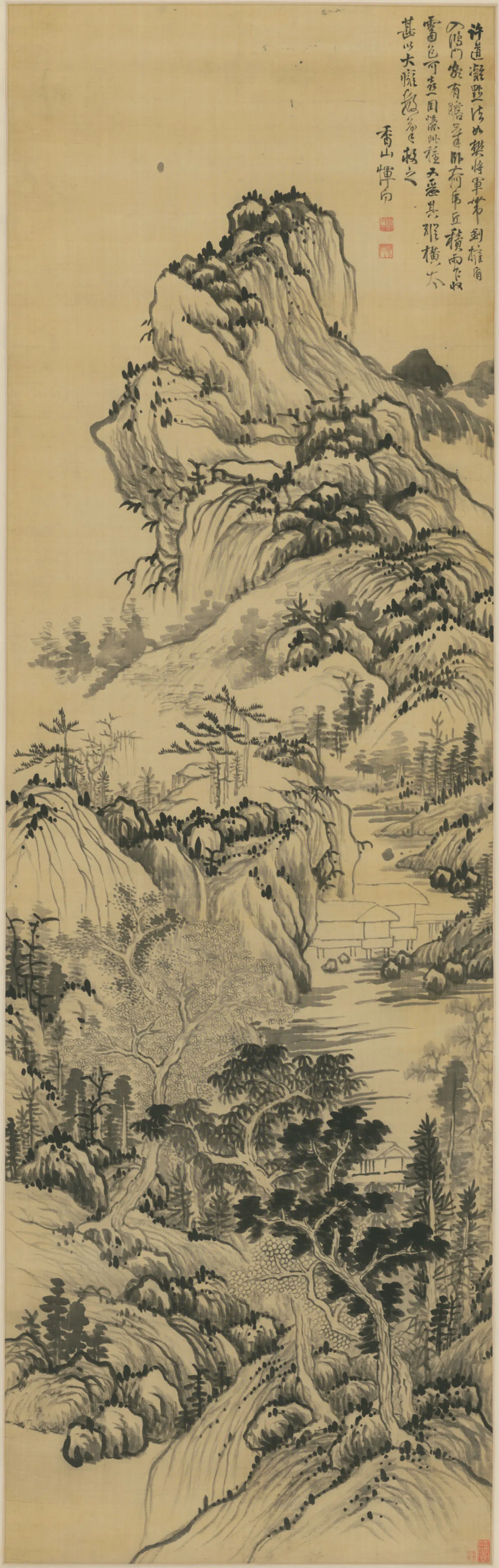 元朝【黄公望】《恽向仿许道宁、黄公望山水图轴》