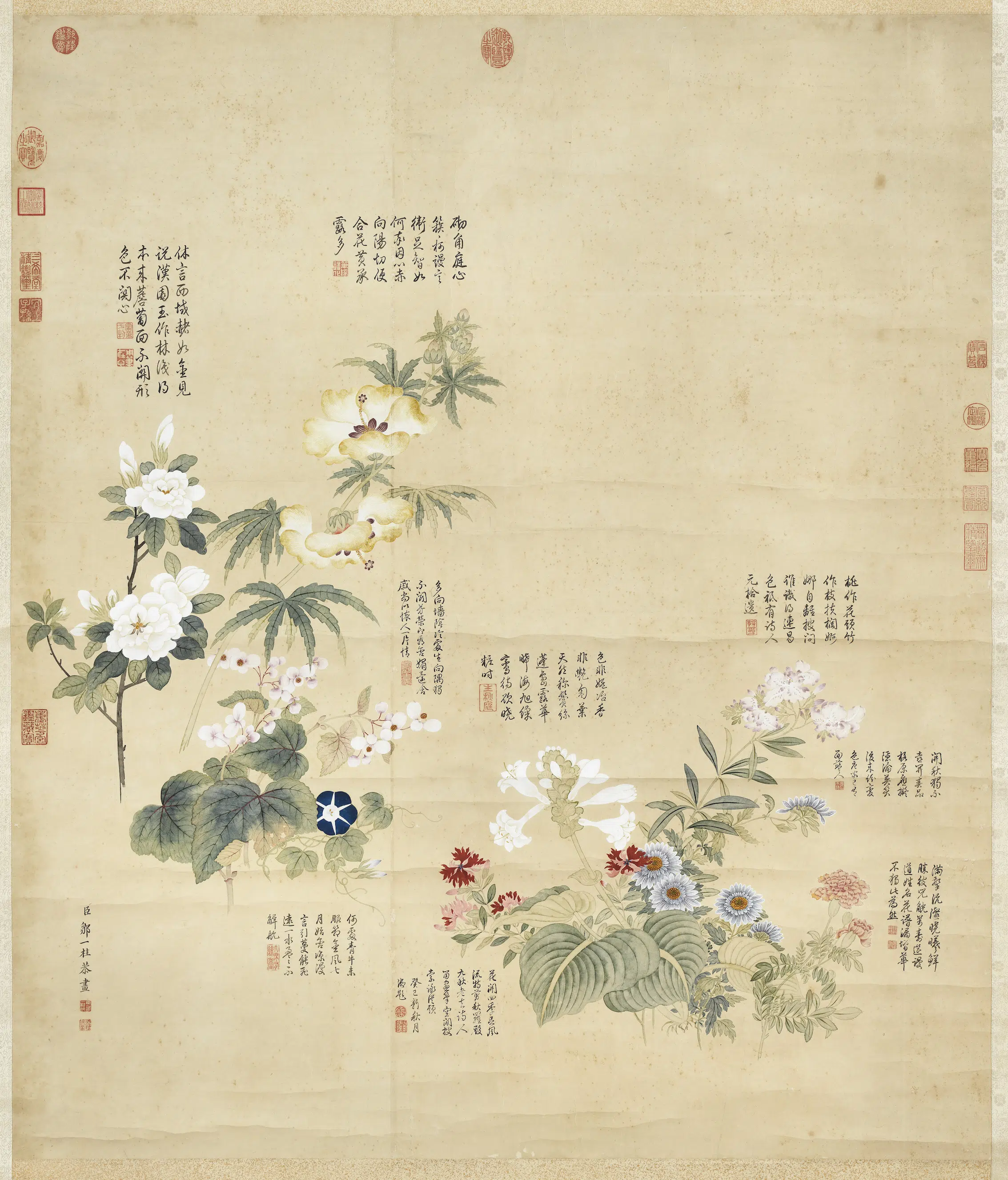 清代【邹一桂】《秋花九种图轴》