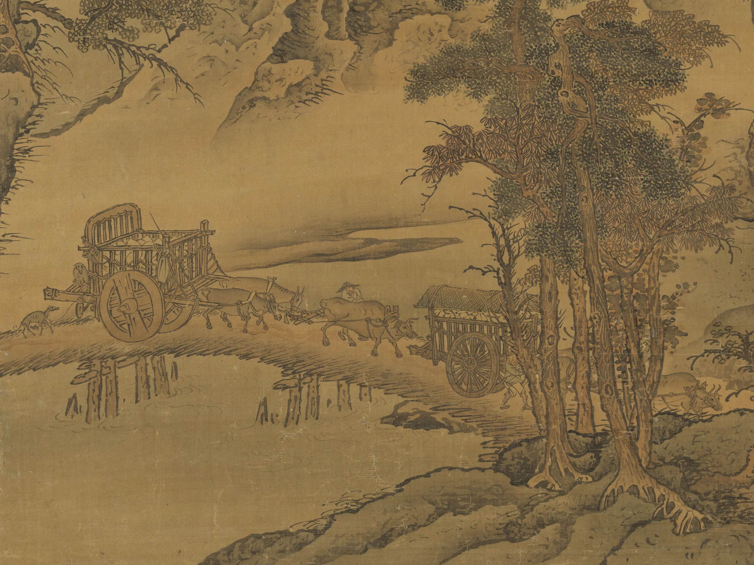 清代【李寅】《秋山行旅图轴》 第2张