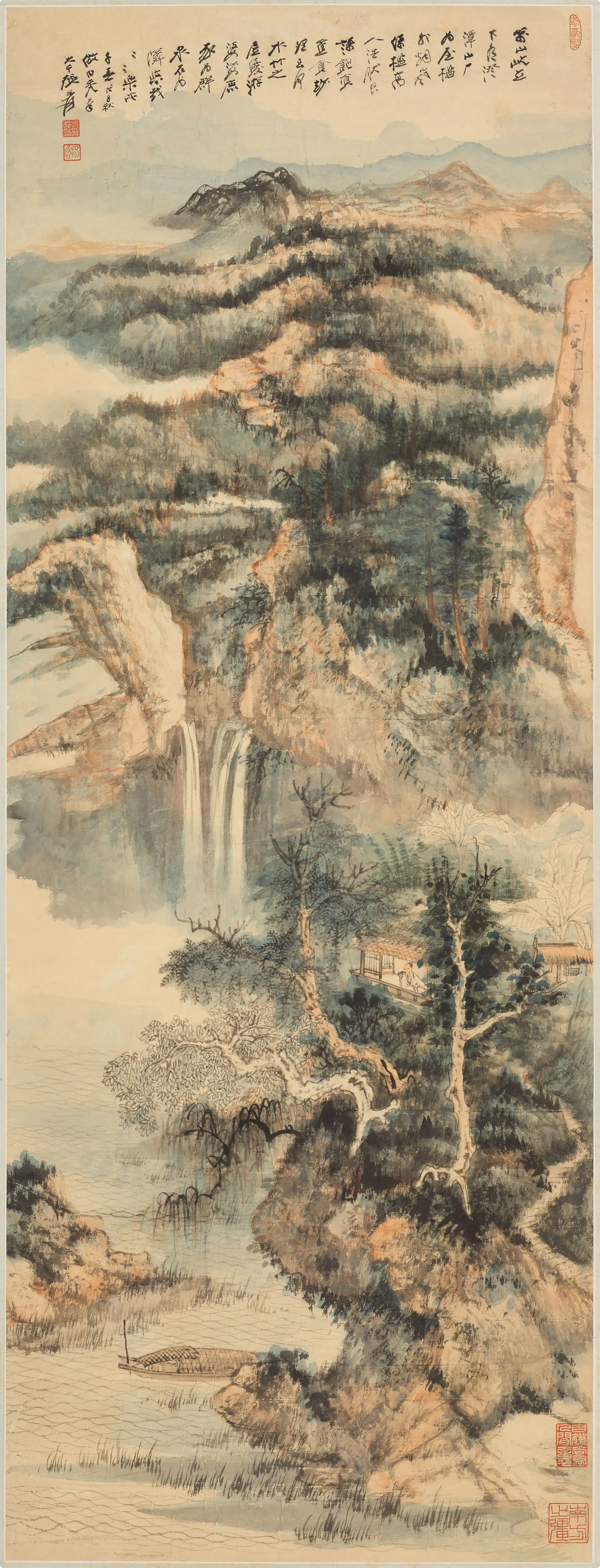近现代【张大千】《仿髡残水竹幽居图轴》