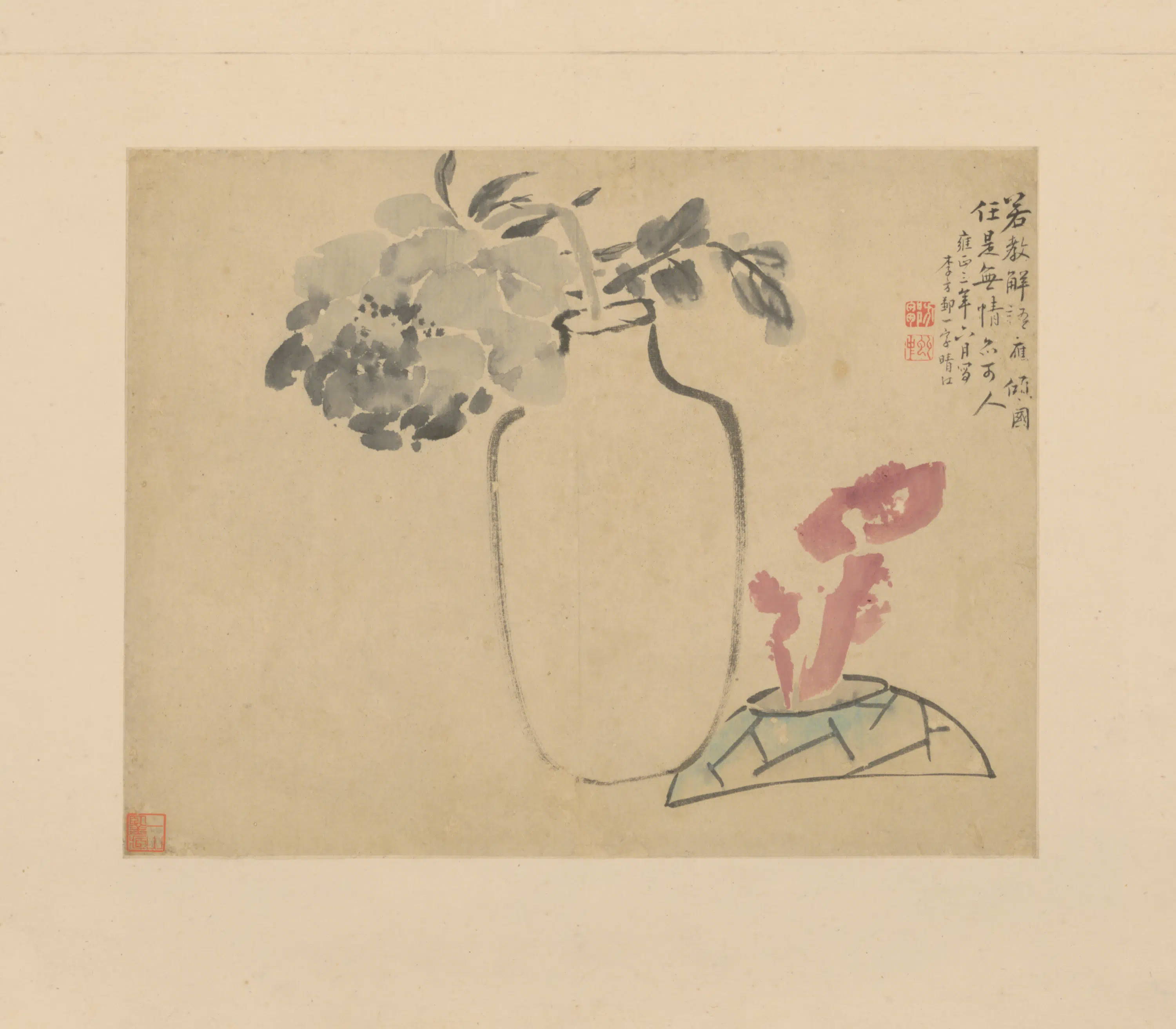 清代【李方膺】《牡丹灵芝图页》