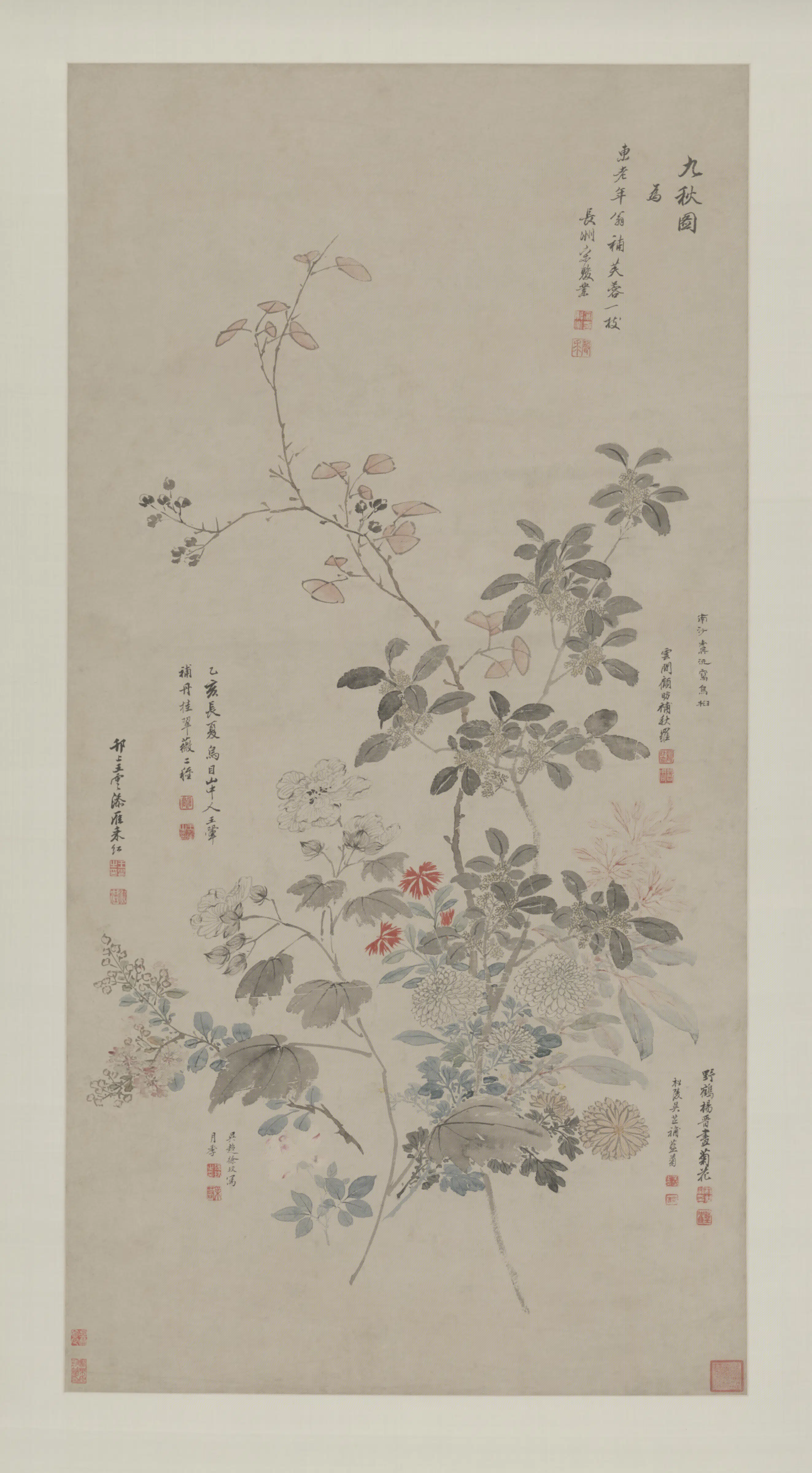 清代【王翚】《等师弟八人合作九秋图轴》