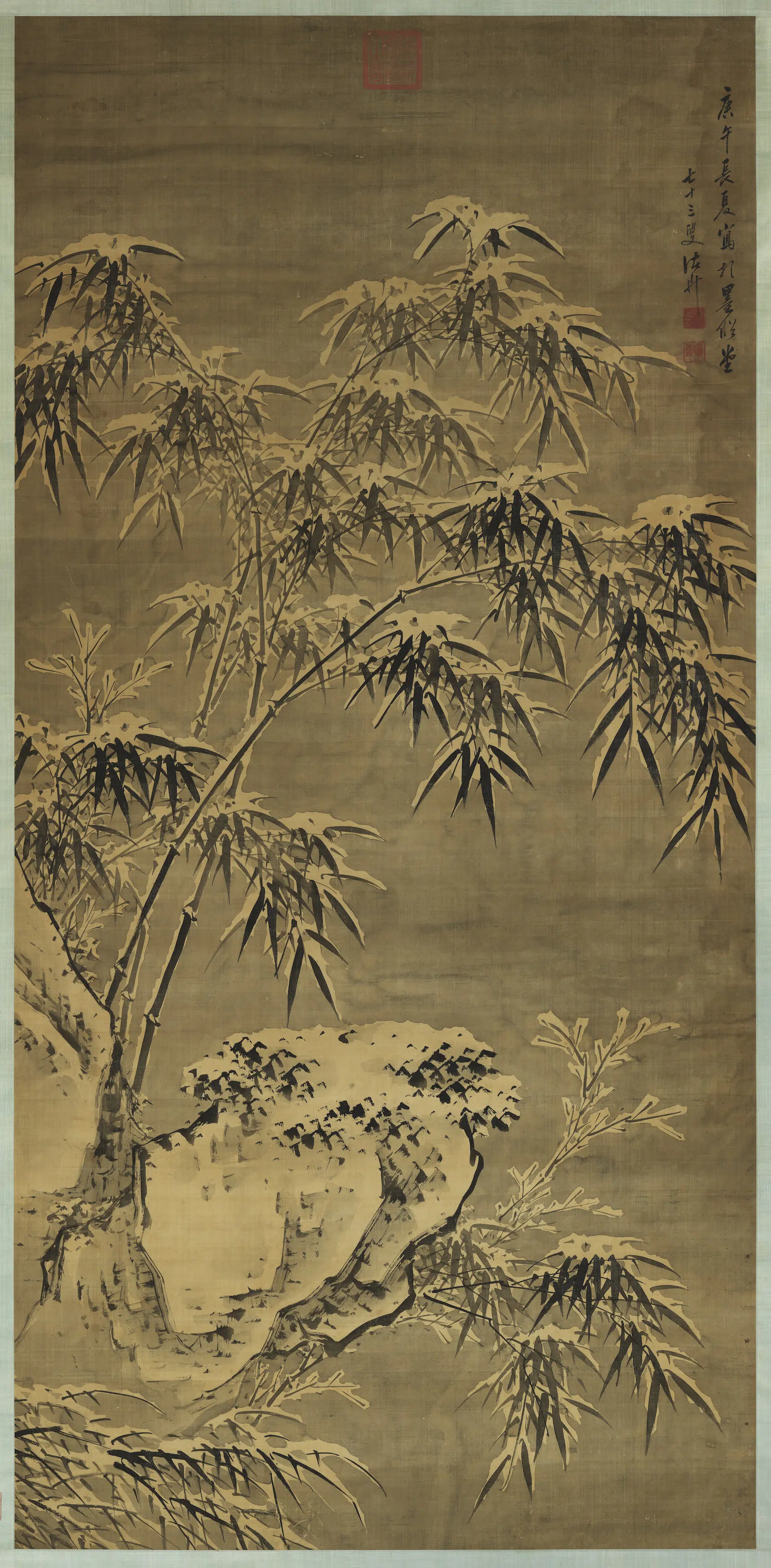 清代【诸升】《雪景竹石图轴》