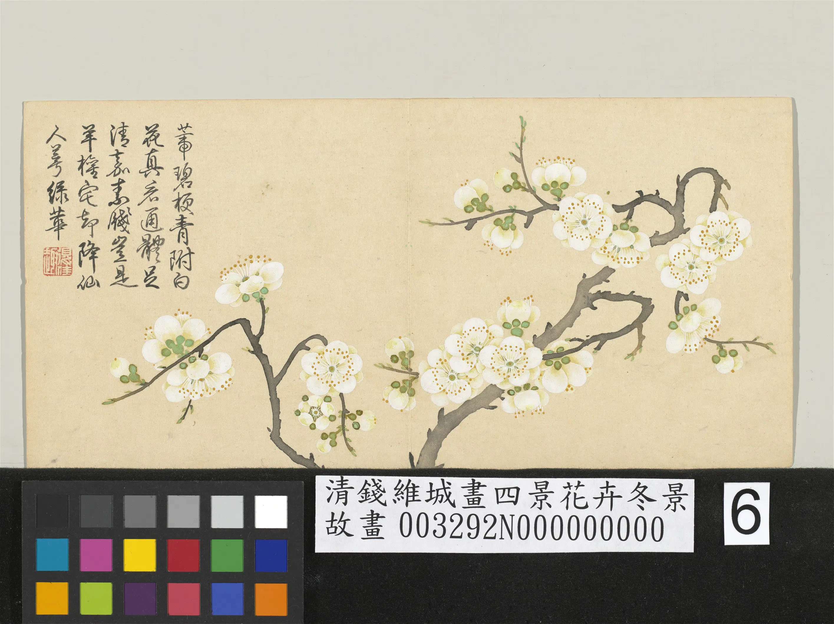 清代【钱维城】《画四景花卉冬景册-绿萼梅》