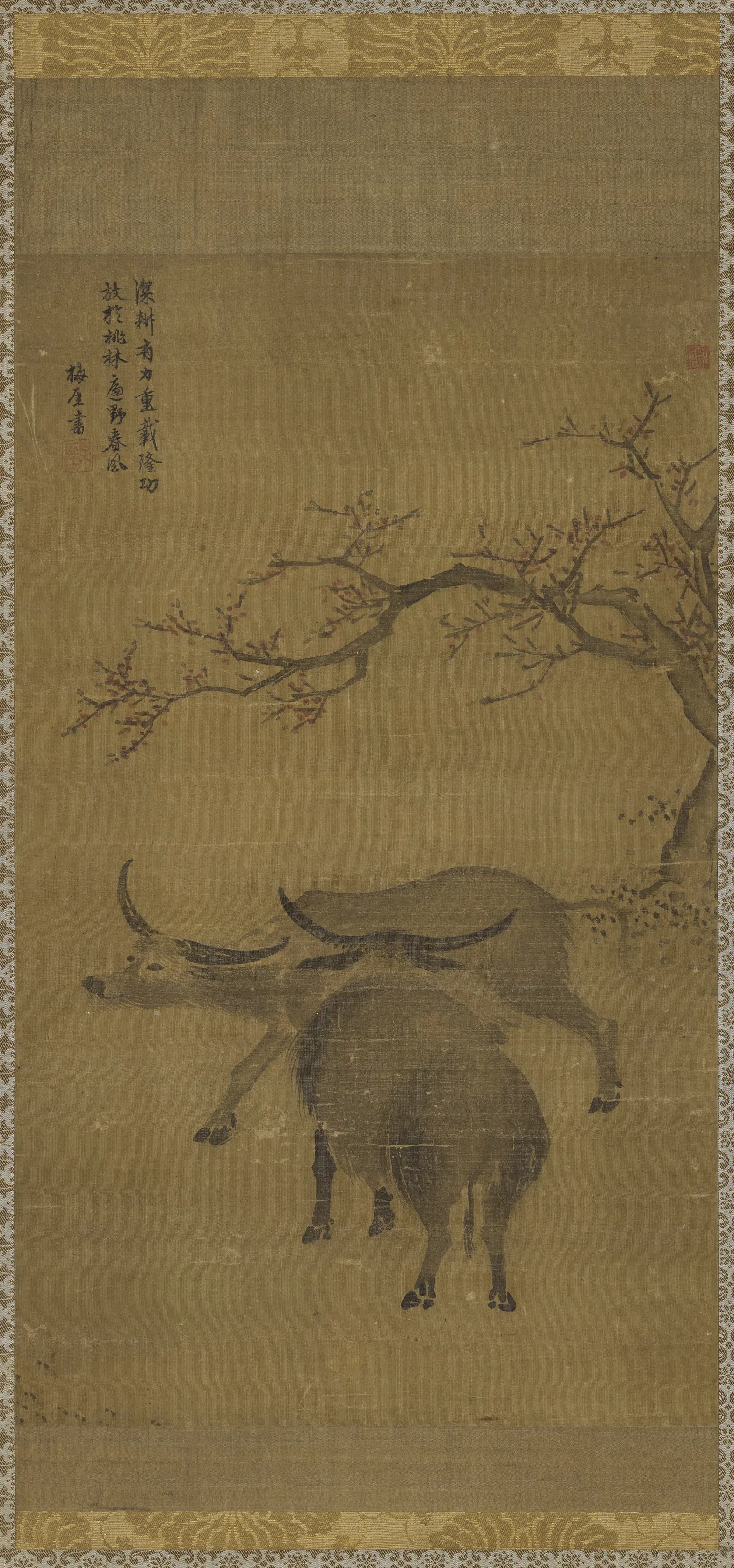 元朝【研溪居士】《画牛驴双幅图轴-画牛》