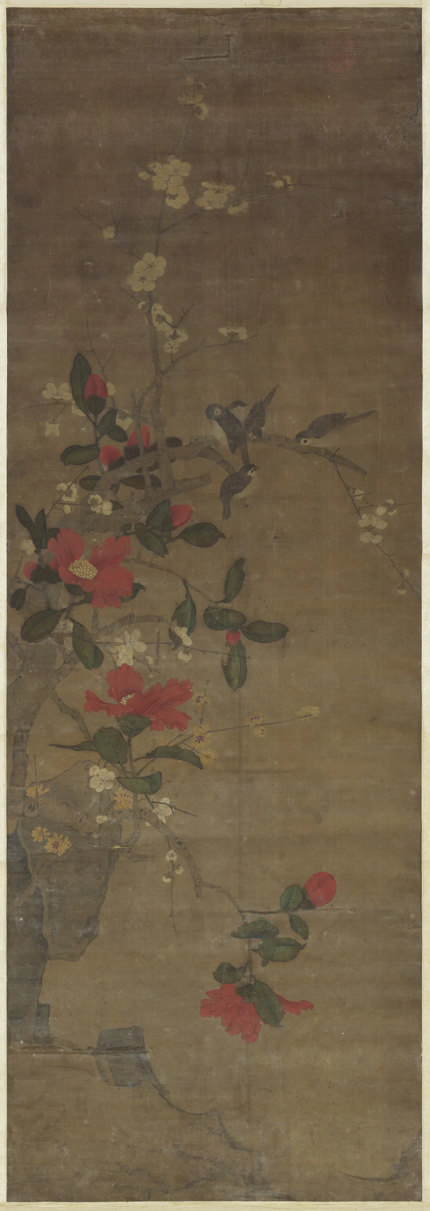 宋代《宋人山茶梅花图轴》