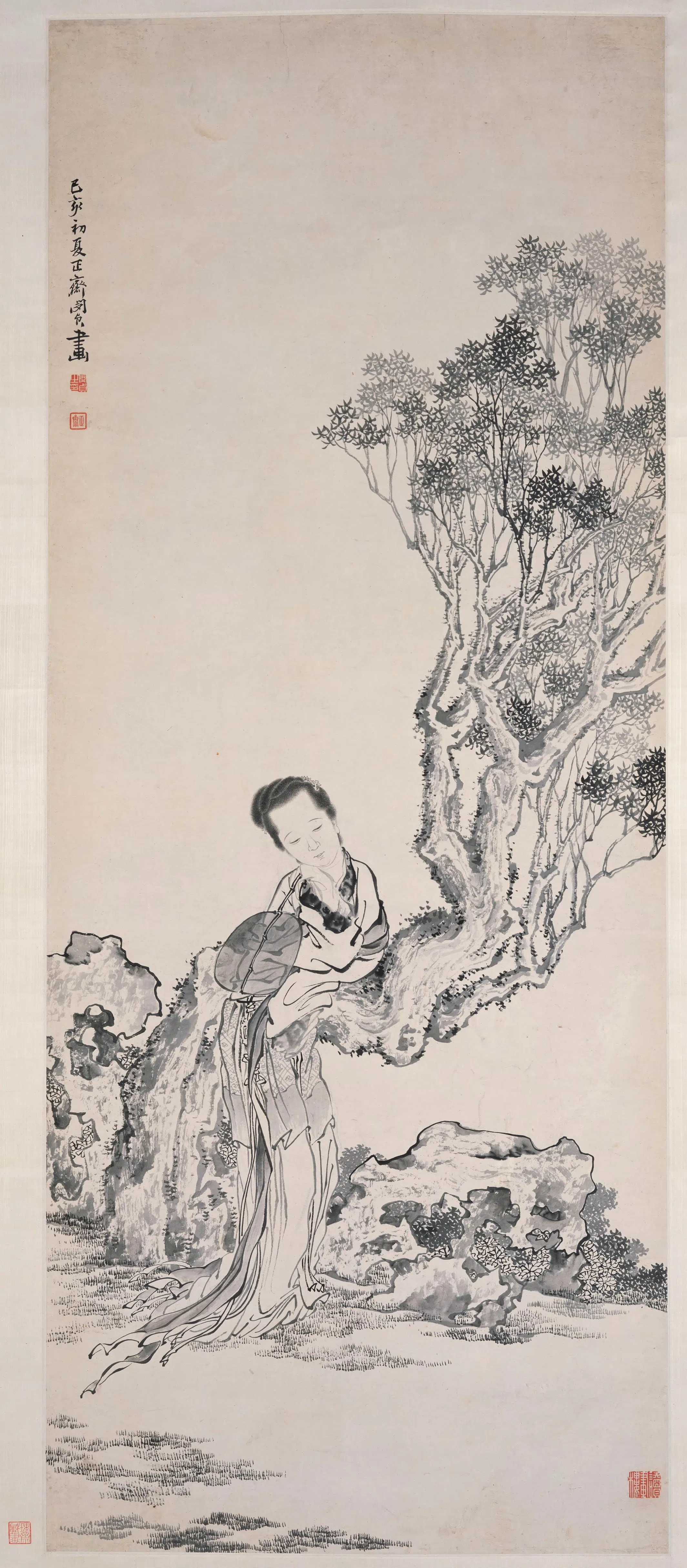 清代【闵贞】《纨扇仕女图轴》