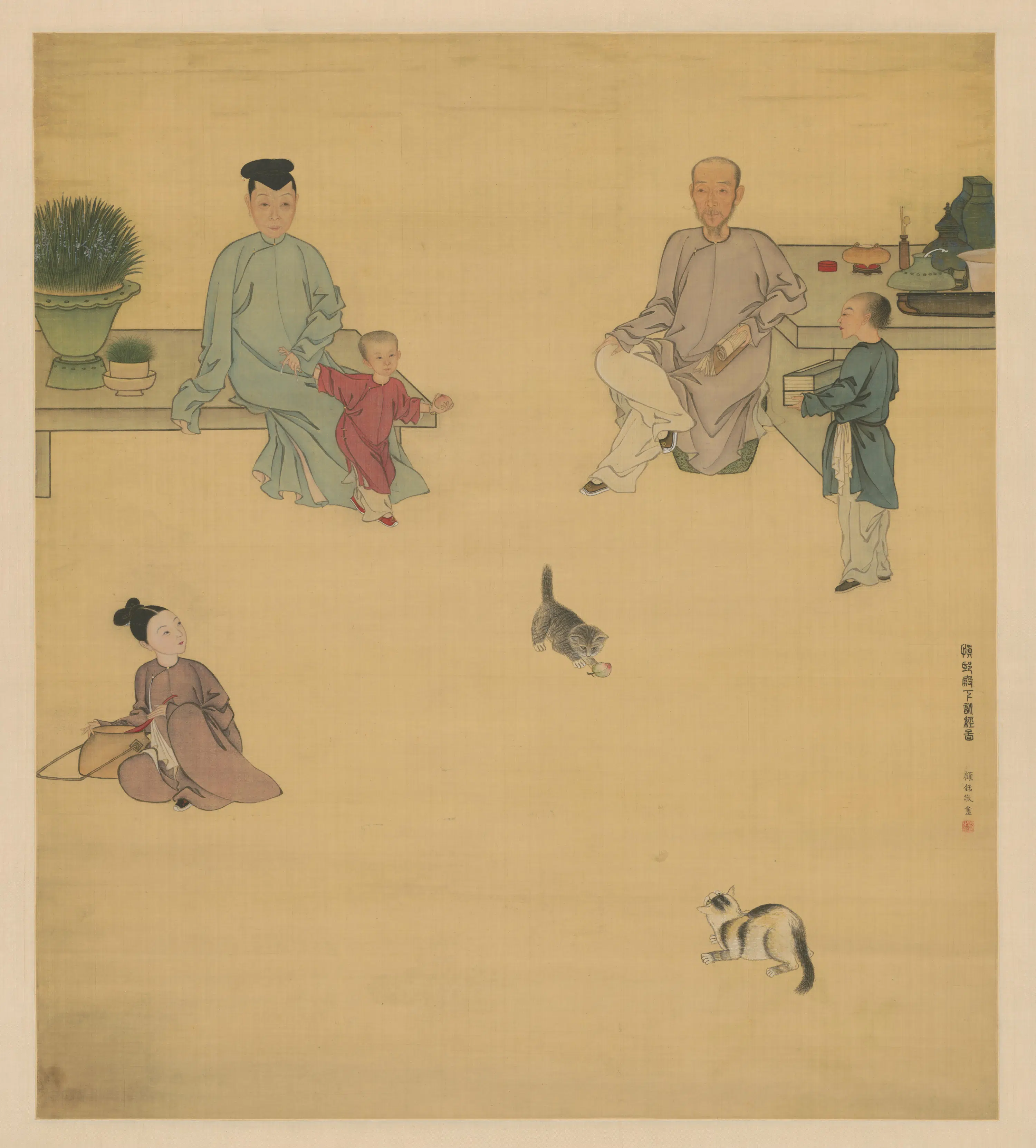清代【顾铭】《允禧训经图轴》