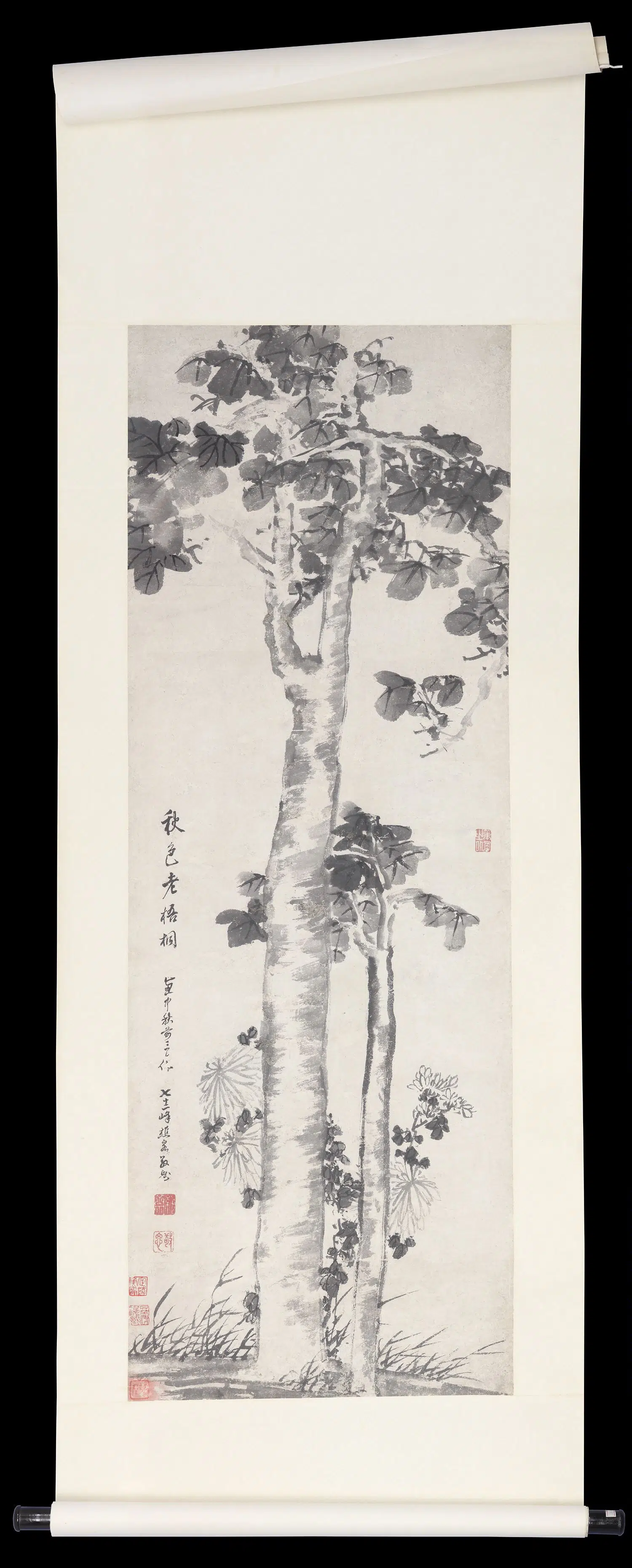 清朝【李敬思】《水墨梧桐立轴》