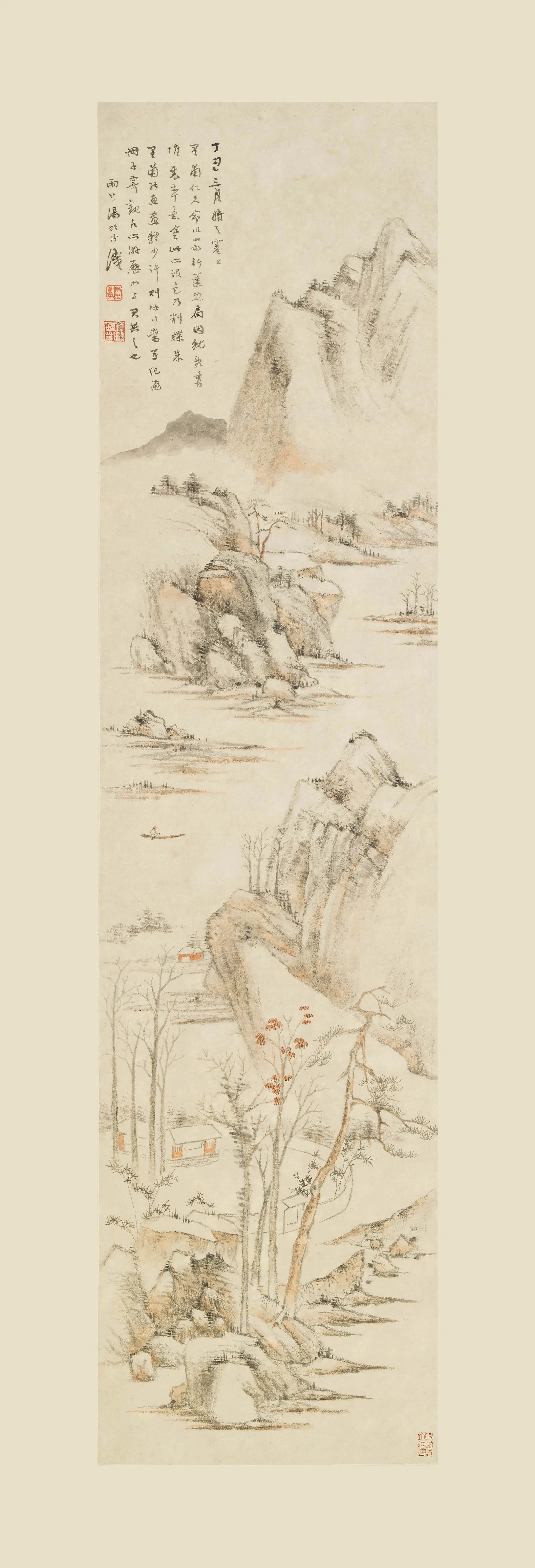 清代【汤贻汾】《山水图轴》