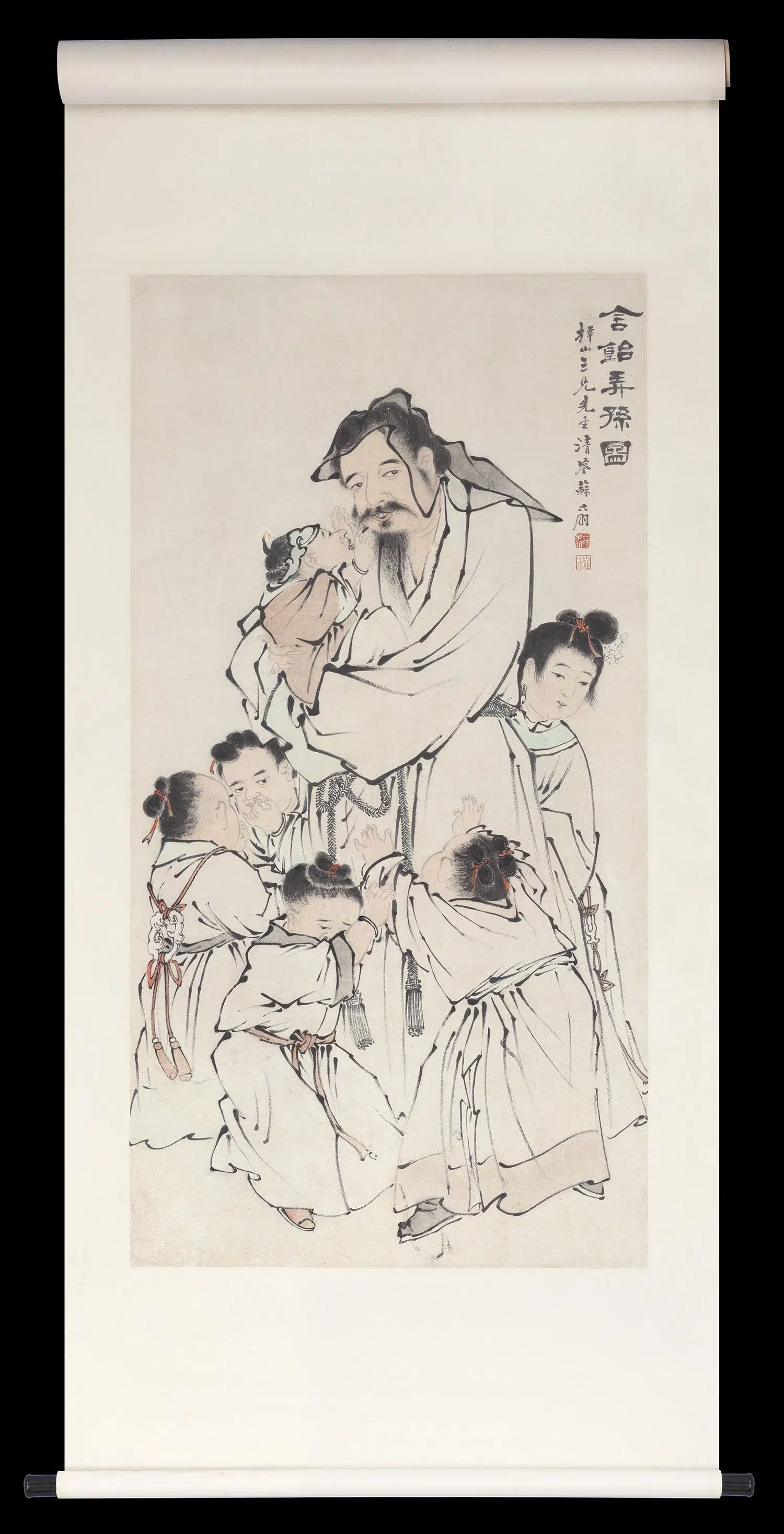 清朝【苏六朋】《含饴弄孙图中堂》 第1张