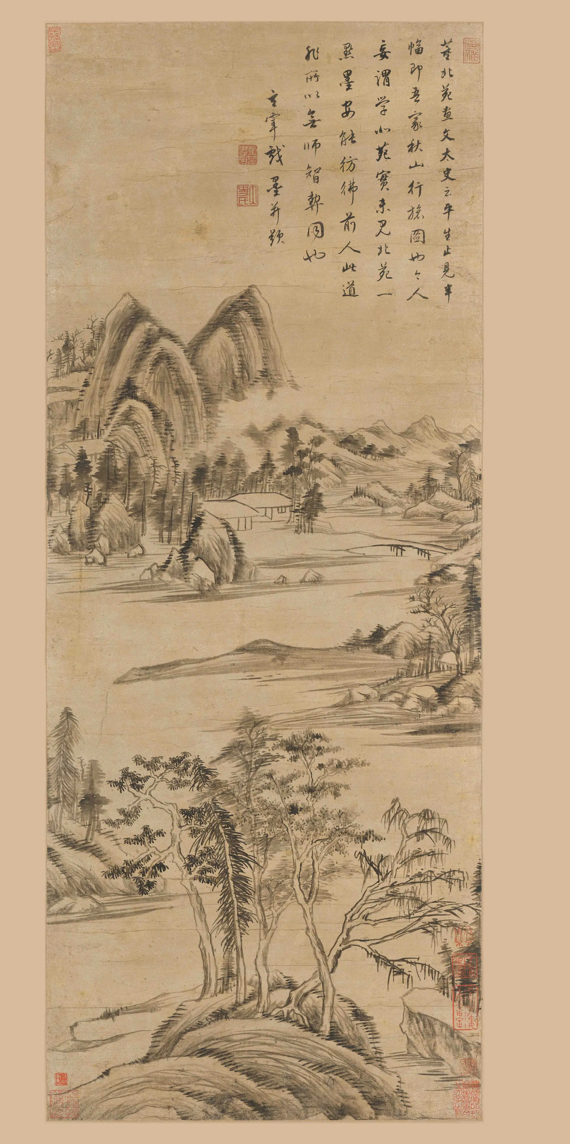 明朝【董其昌】《疏树遥岑图轴》