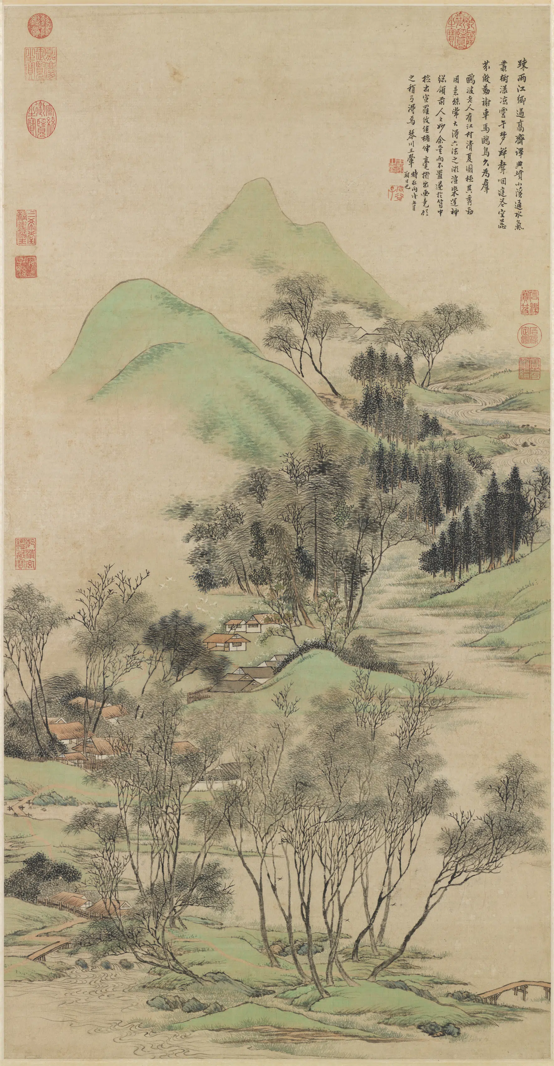 清代【王翚】《仿赵孟頫江村夏图轴》