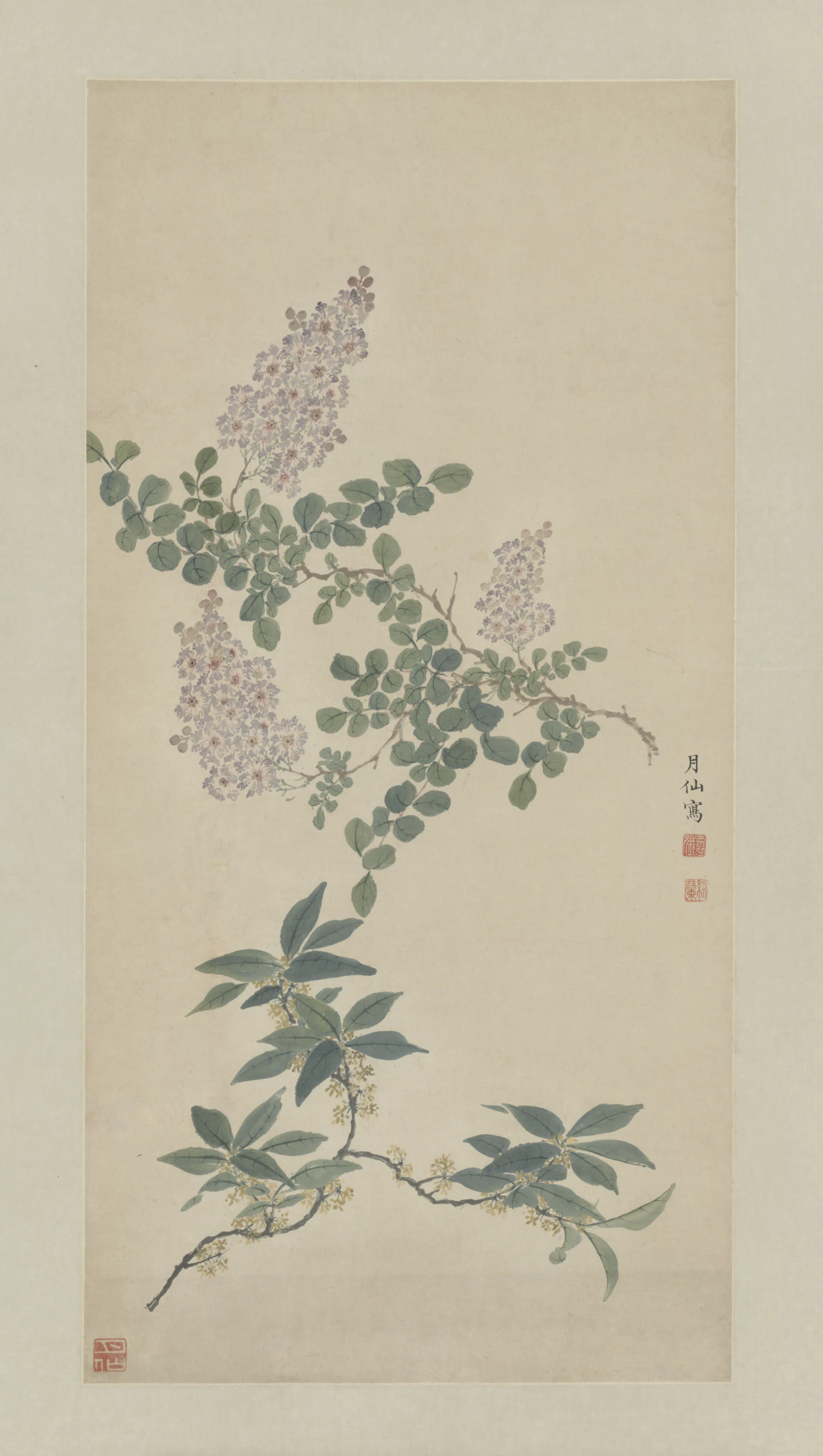 清代【恽怀娥】《紫薇桂花图轴》