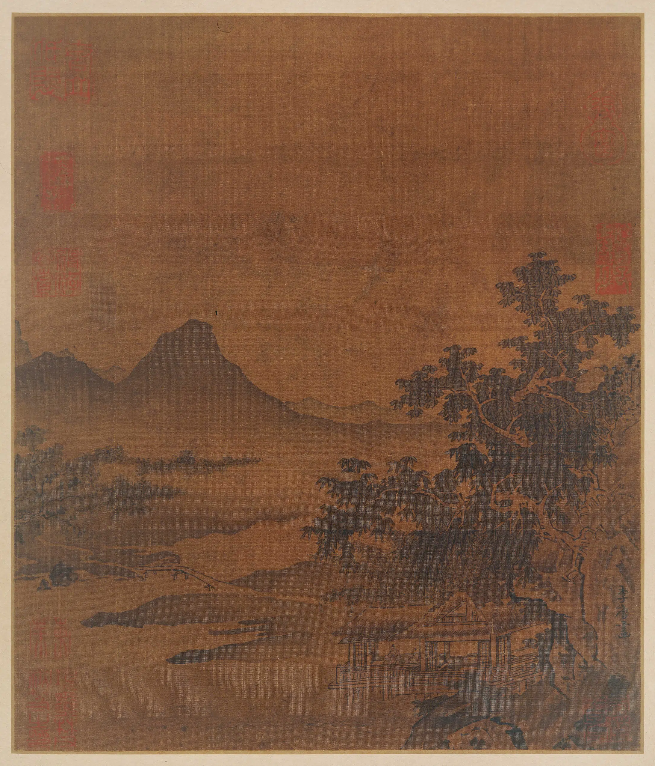 宋代【佚名】《水阁晤语图页》