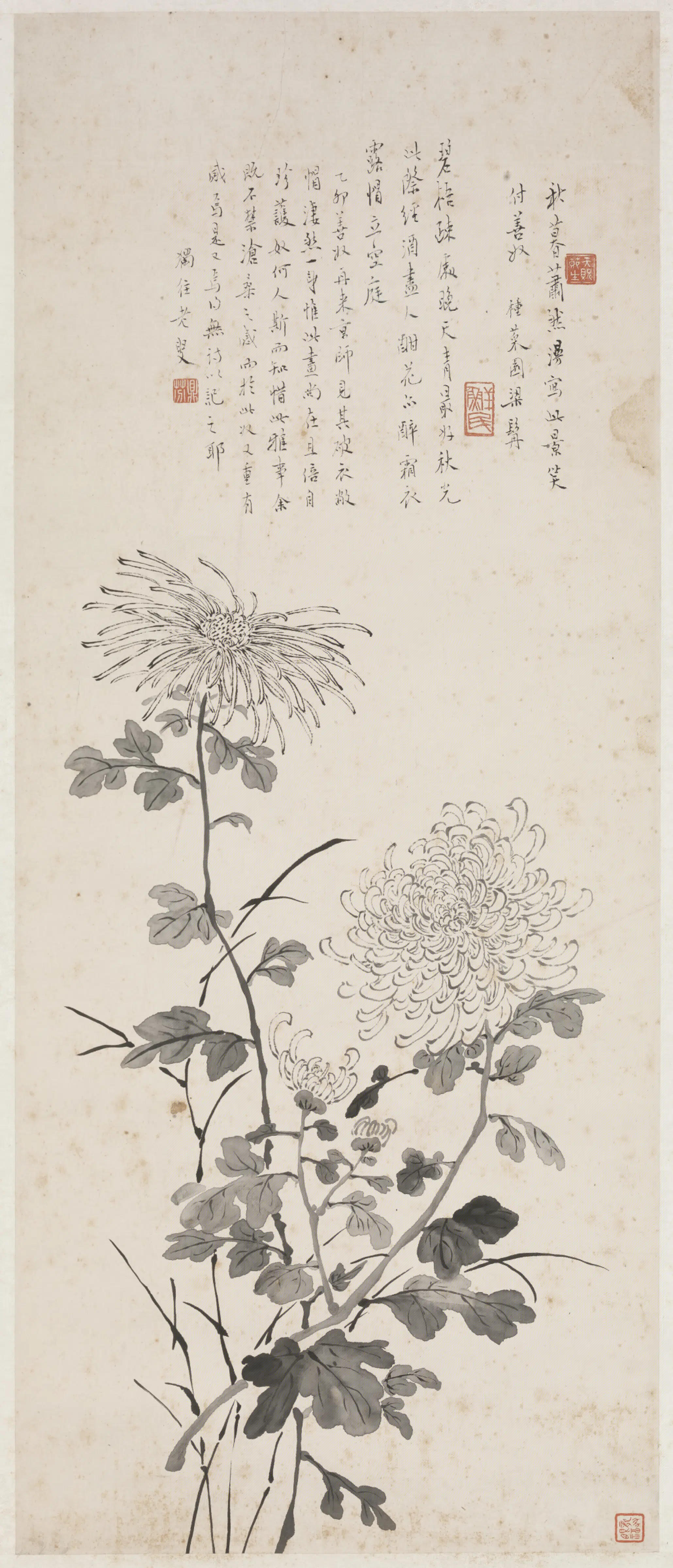 清代【梁鼎芬】《墨菊轴》