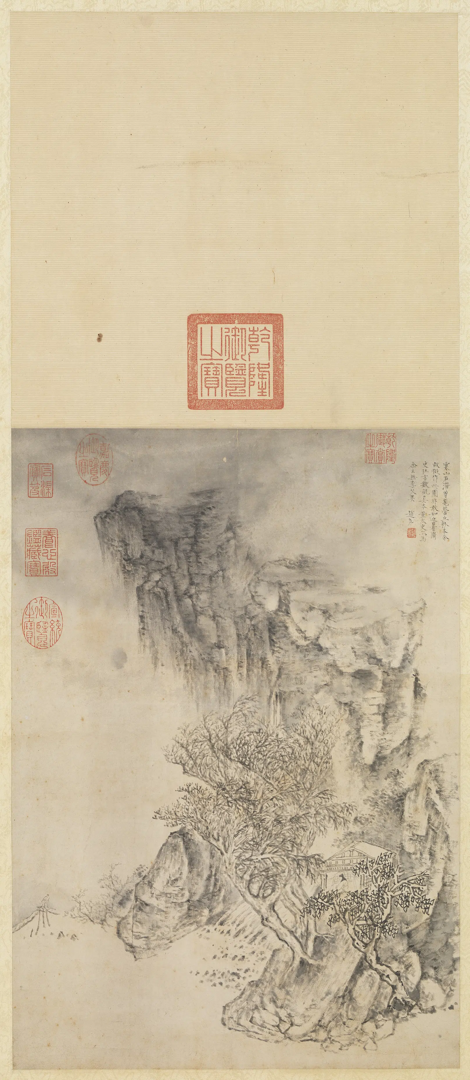 明朝【赵左】《寒山石溜图轴》