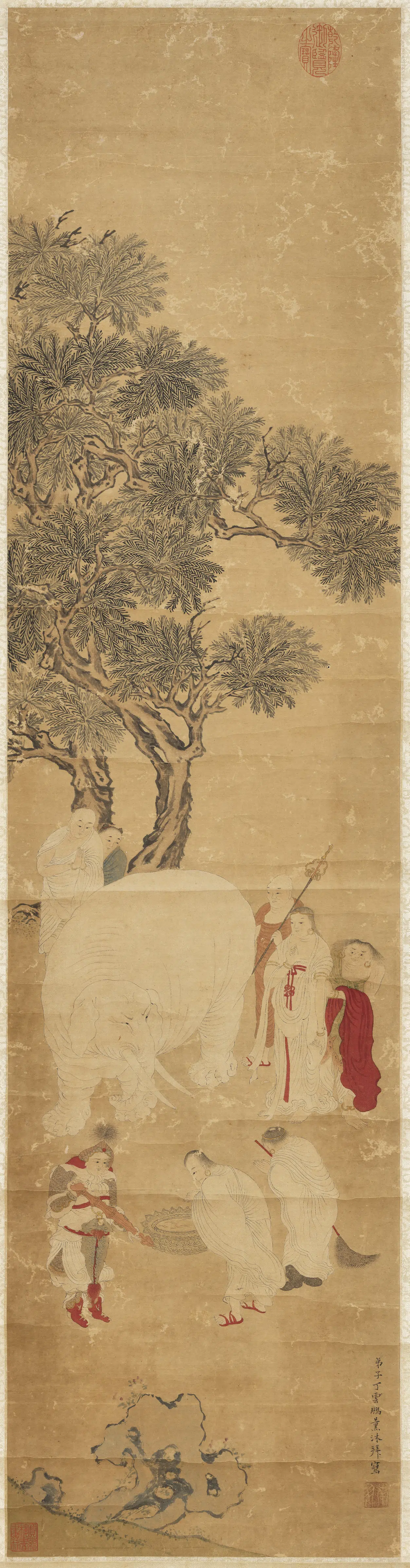 明朝【丁云鹏】《扫象图轴》