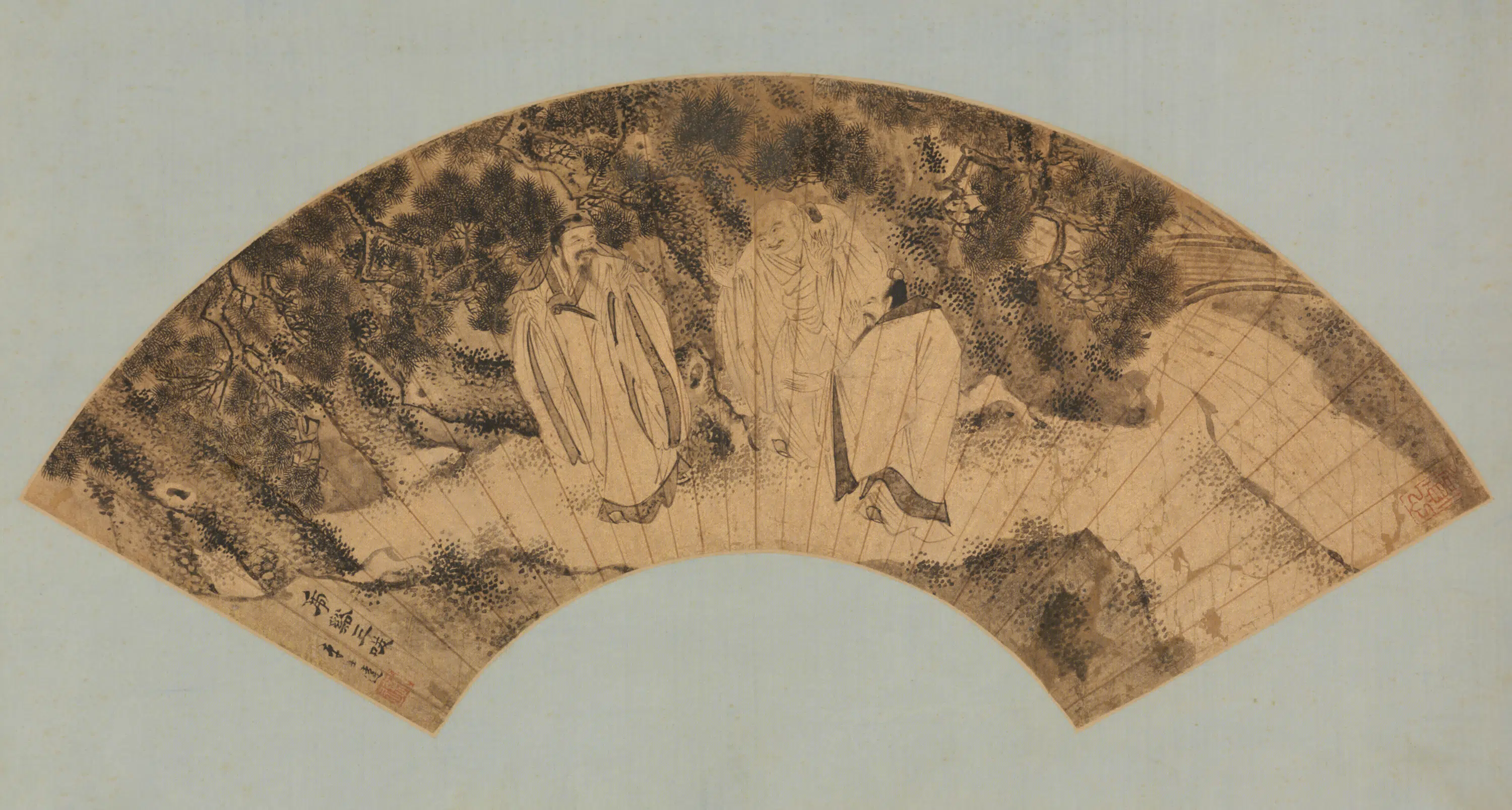 明朝【李士达】《虎溪三笑扇》