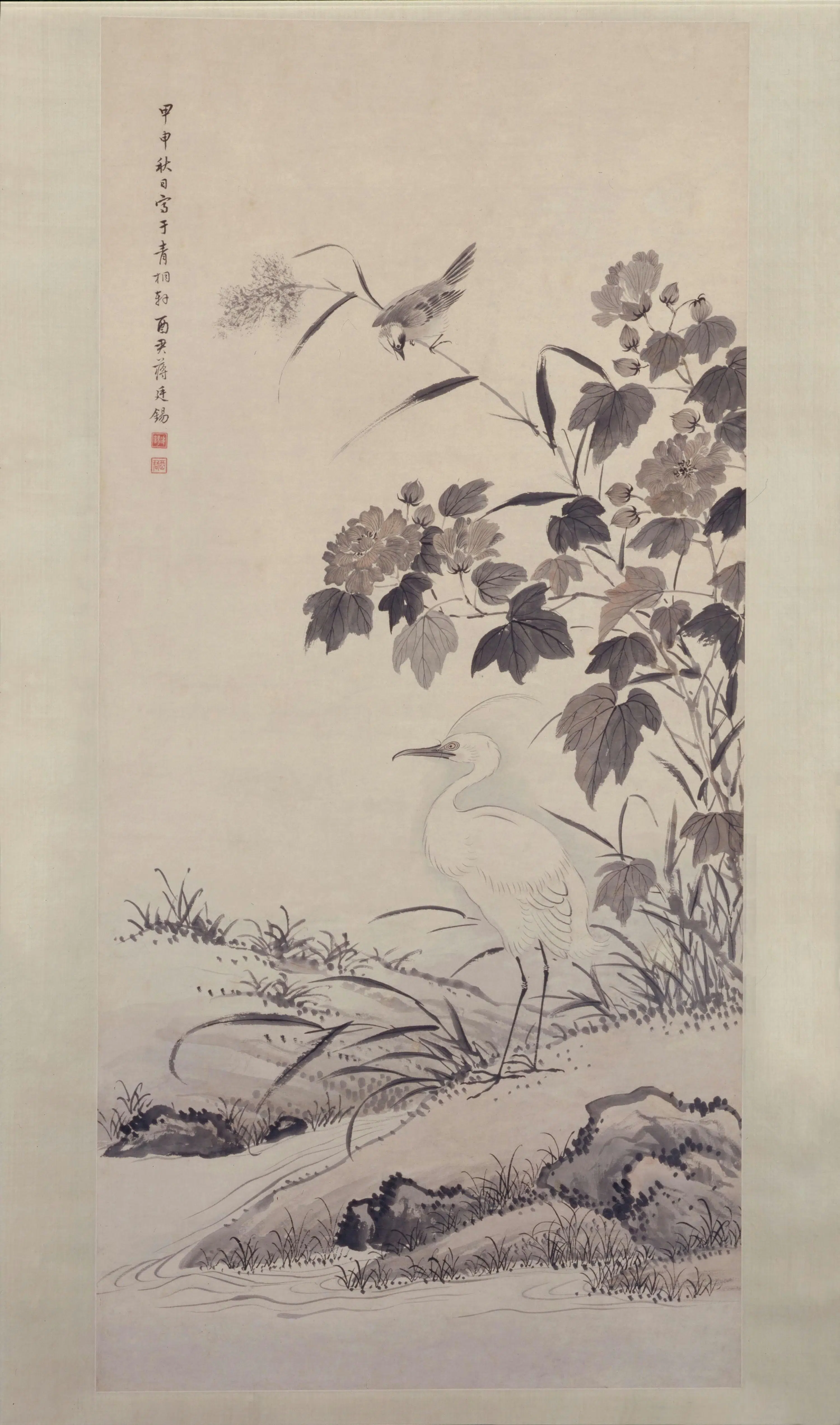 清代【蒋廷锡】《芙蓉鹭鸶图轴》
