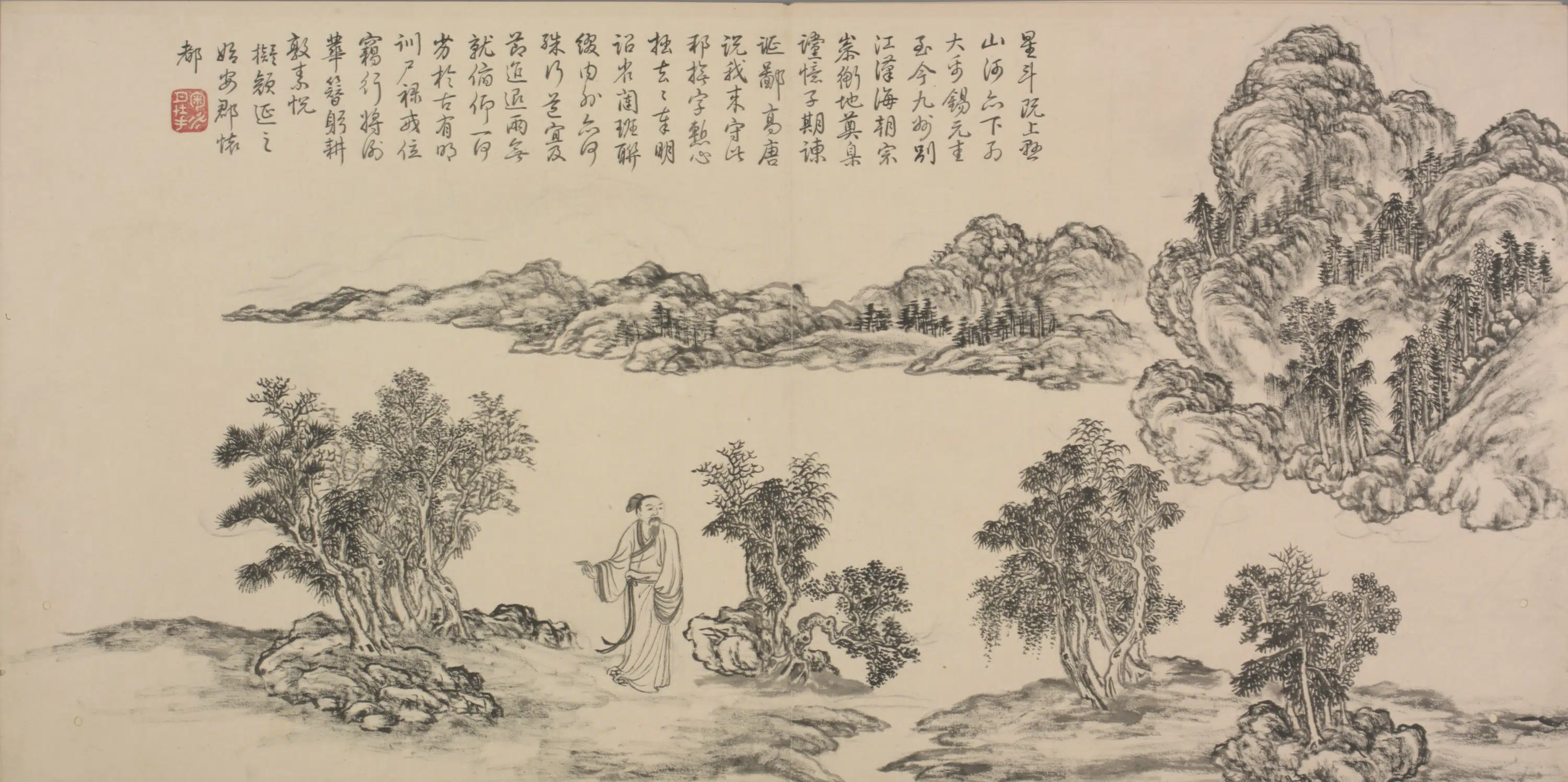 清代【董邦达】《画弘历和江文通诗意图册(30开)》 第15张 清代【董邦达】《画弘历和江文通诗意图册(30开)》 第15张
