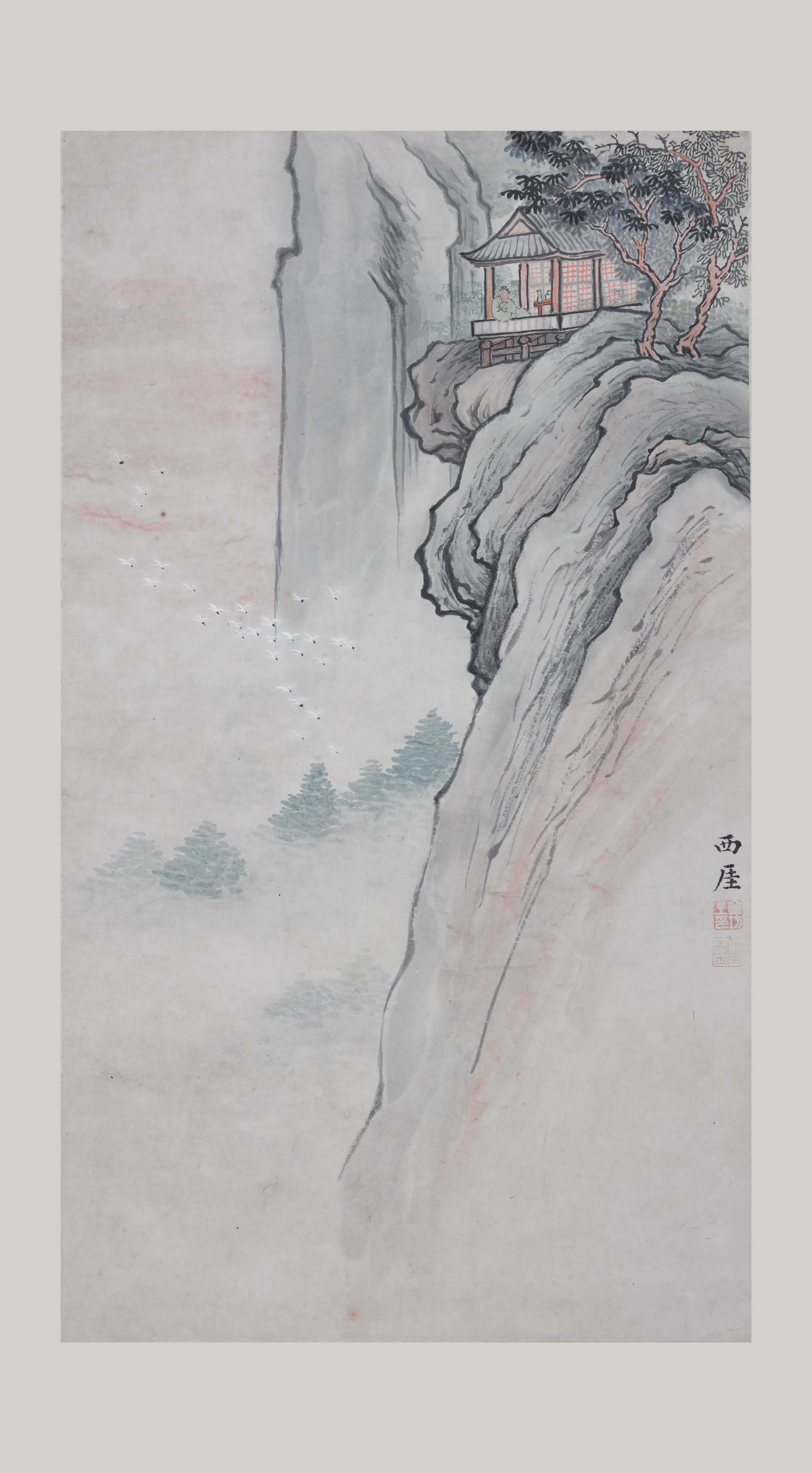 近现代【金西厓】《凭栏观鹤图轴》 第1张