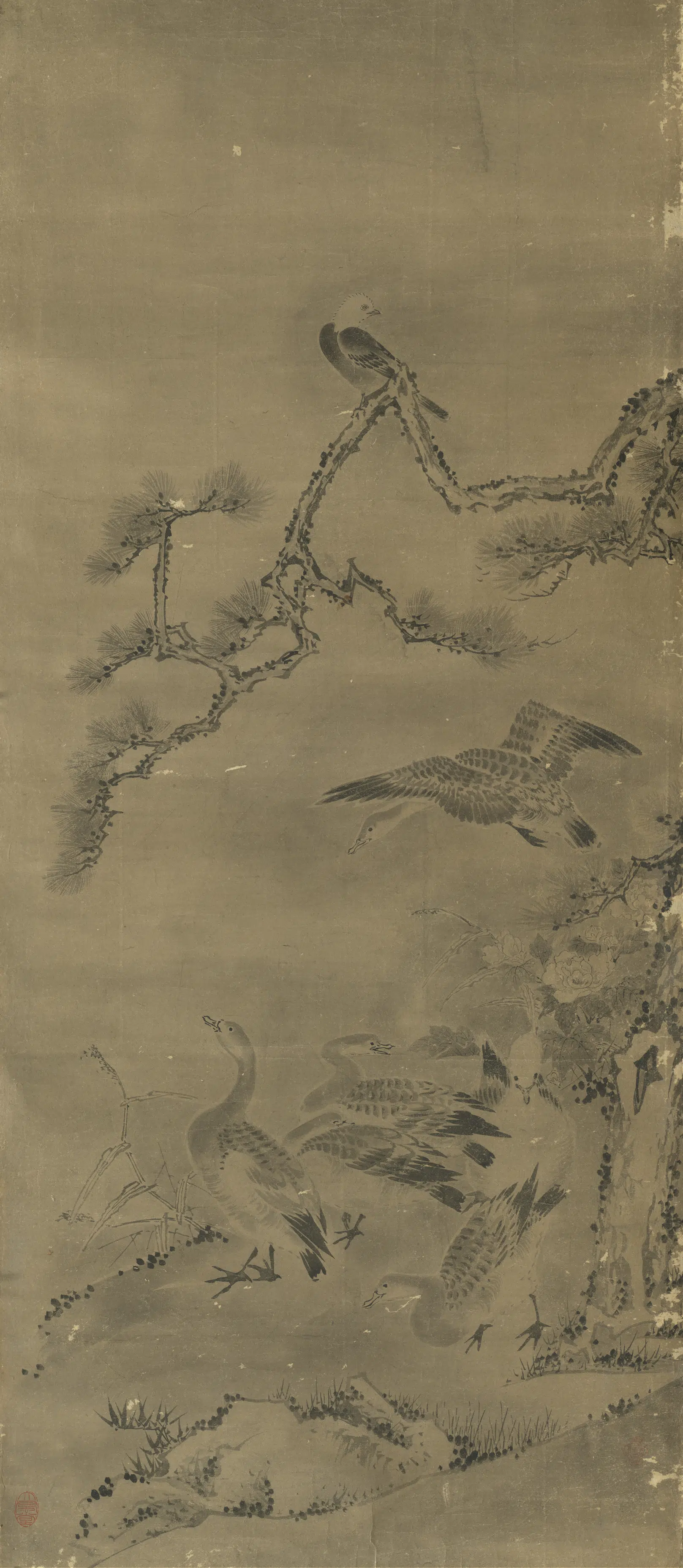 《无款花鸟屏风六幅单片芙蓉群雁》