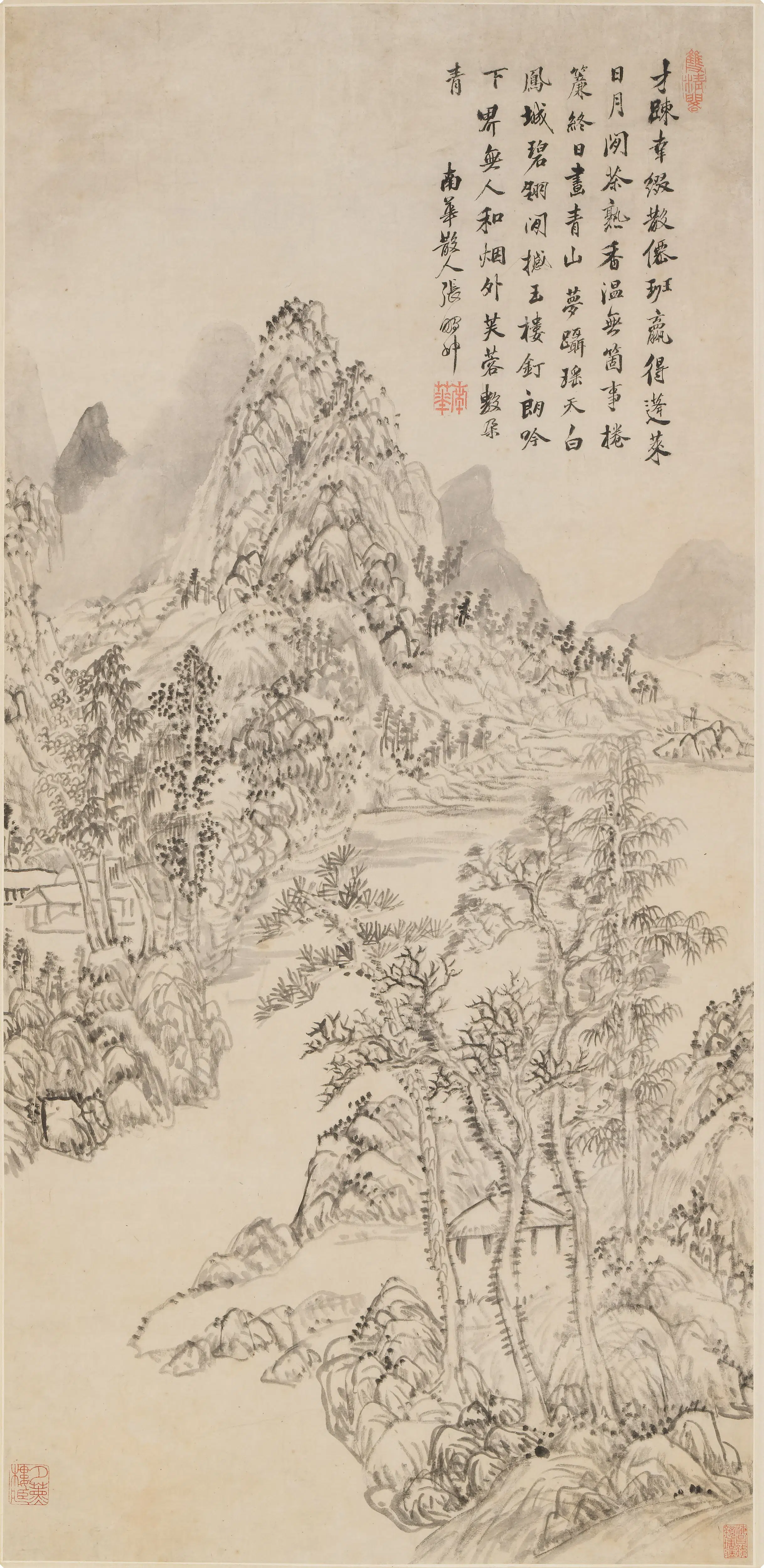 清代【张鹏翀】《烟外芙蓉图轴》