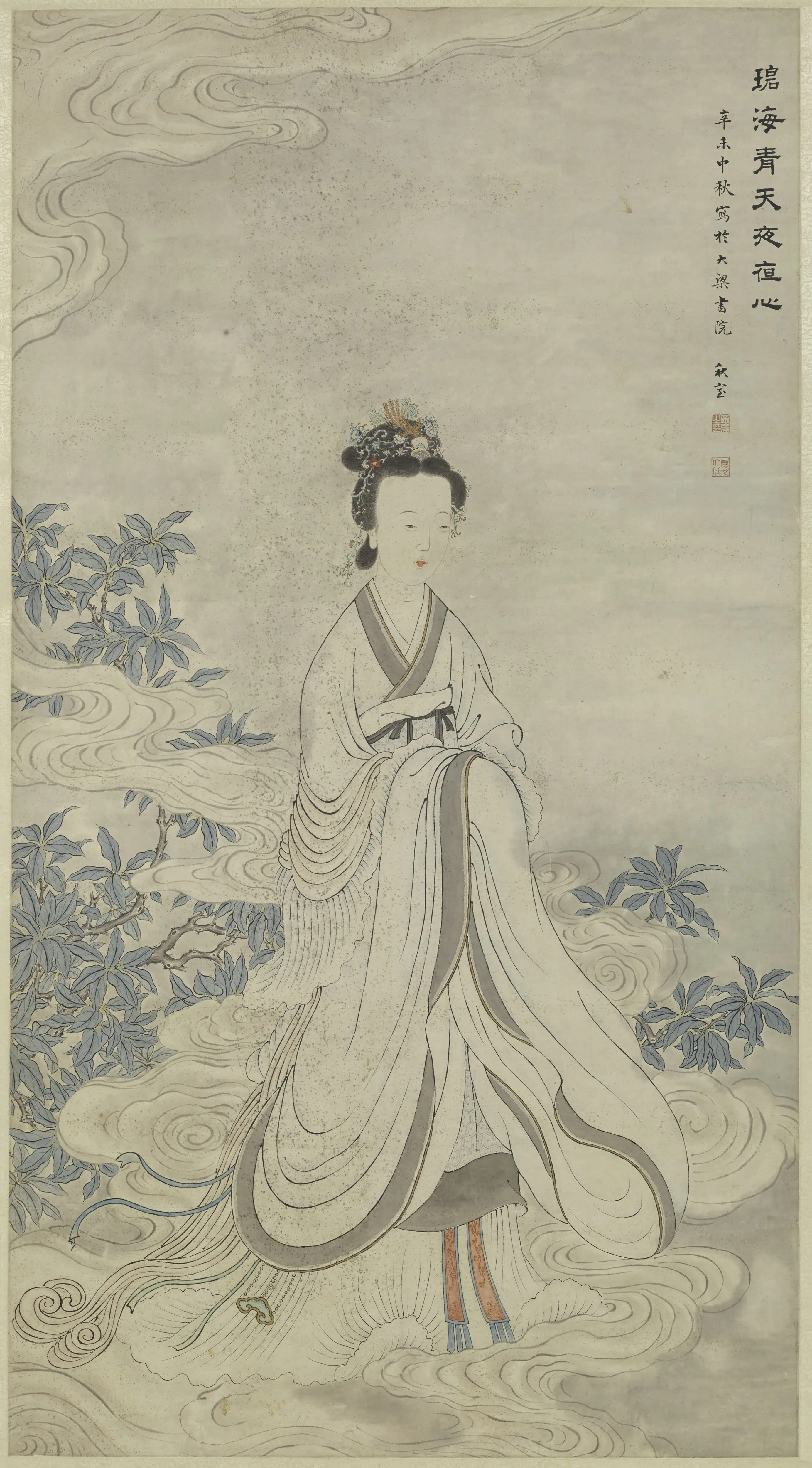 清代【余集】《设色媳娥轴》