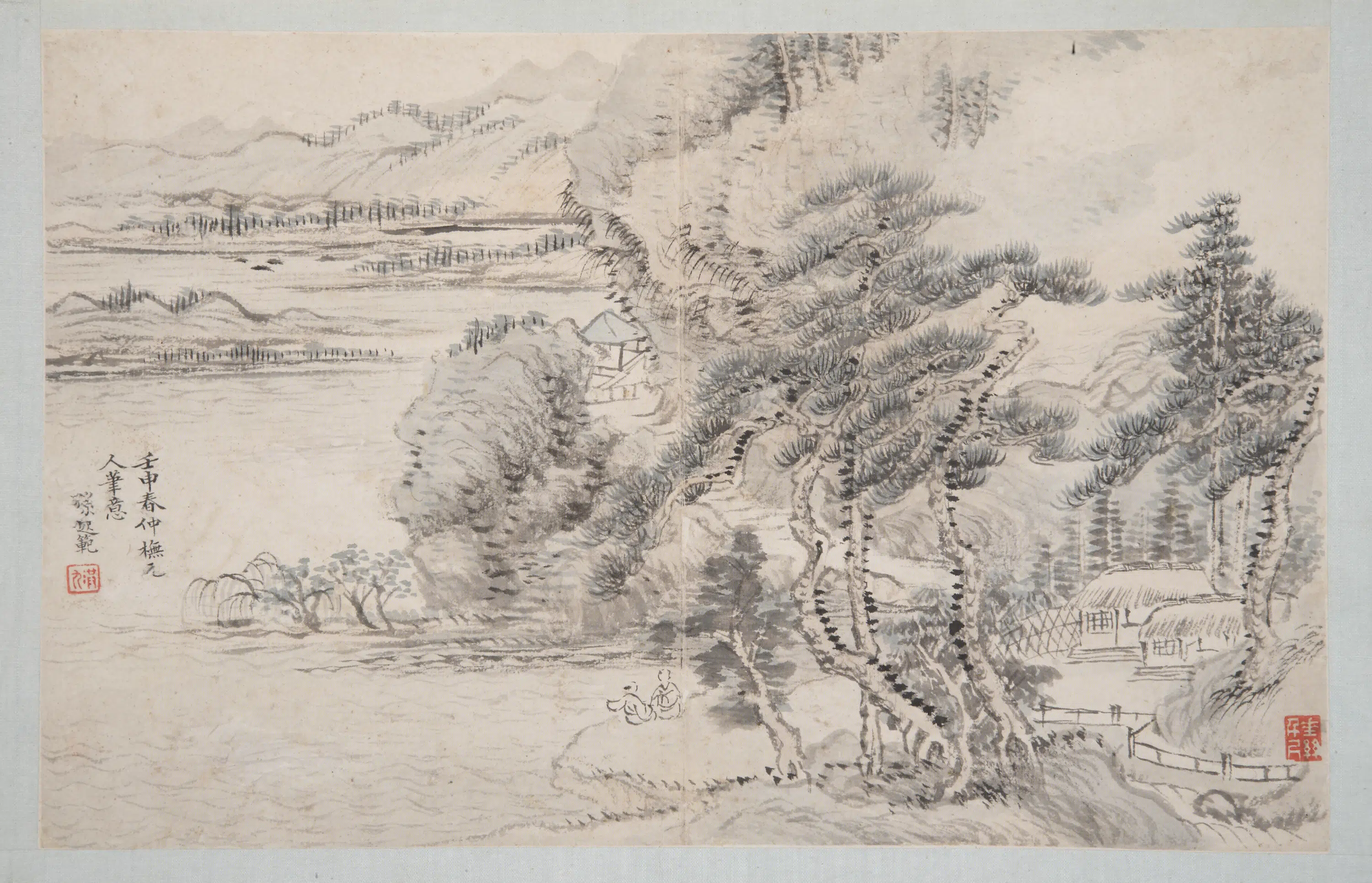 清代【王翚】《等九家山水册-顾昉溪山树亭图页（12开）》