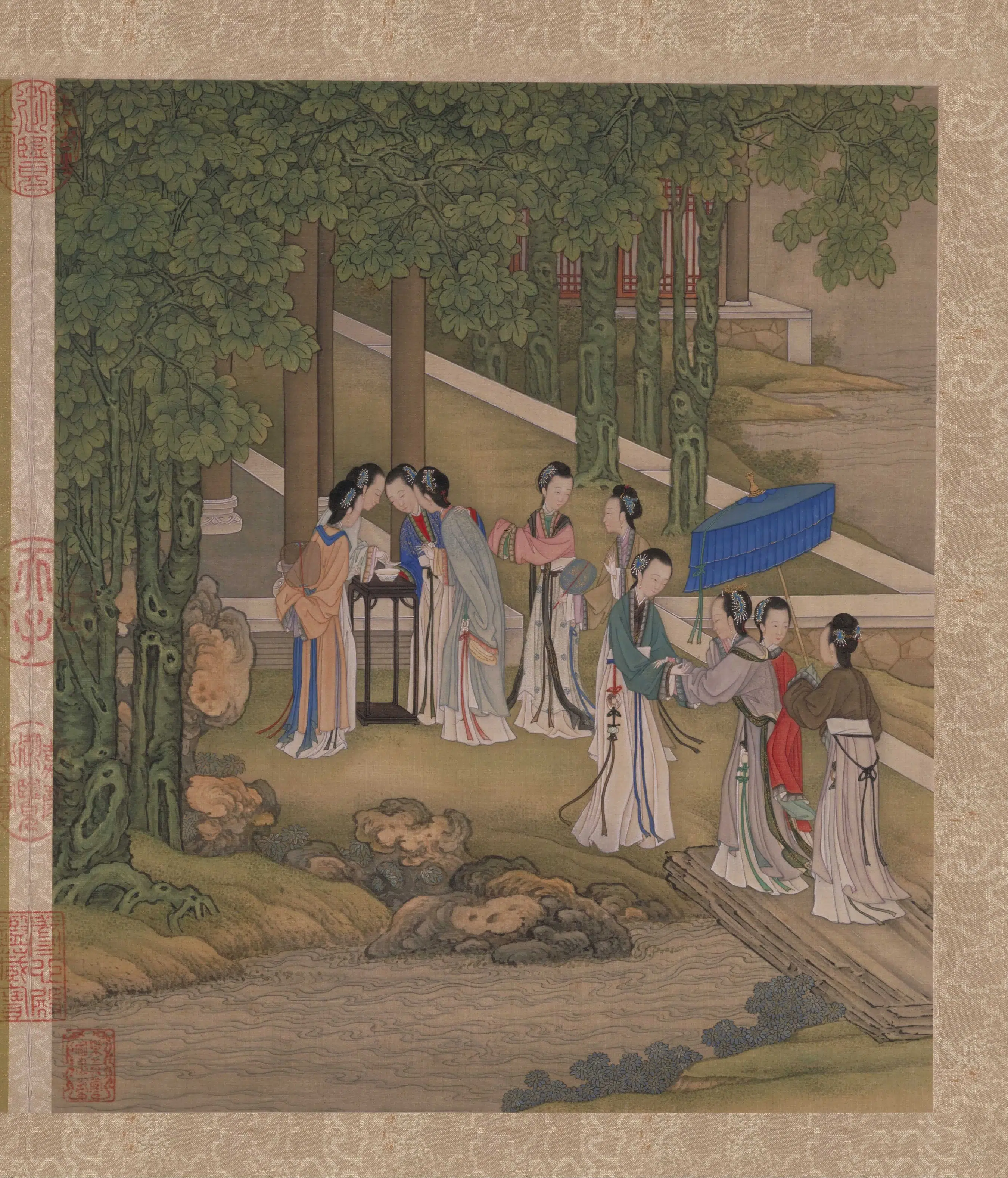 清代【陈枚】《月曼清游图册十二开-(碧池采莲)》 第9张 清代【陈枚】《月曼清游图册十二开-(碧池采莲)》 第9张