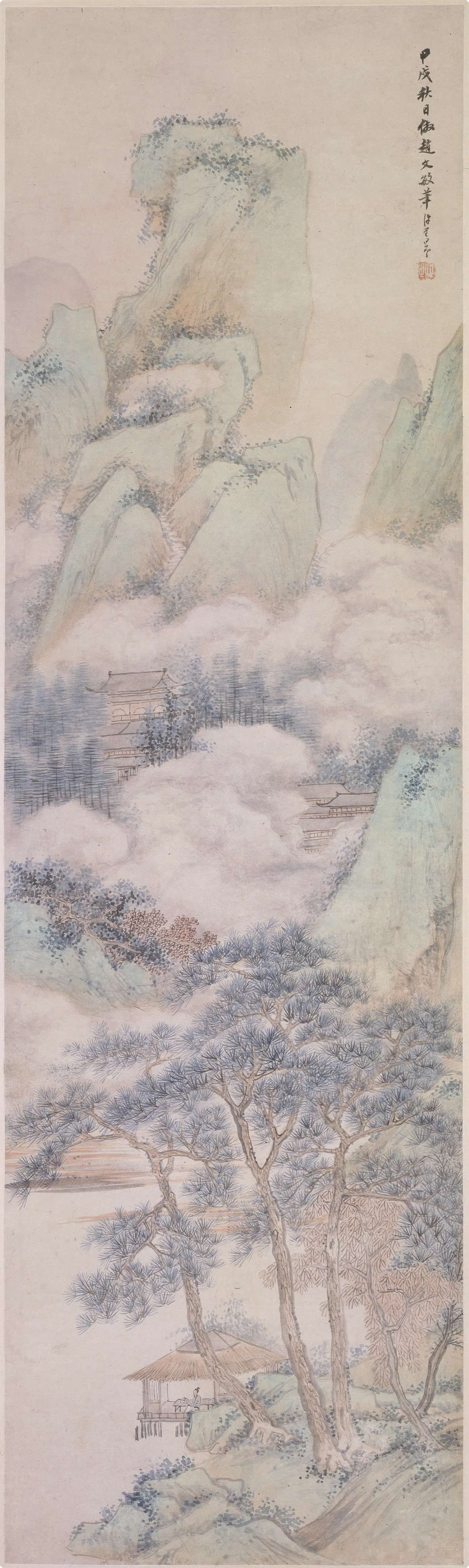 清代【朱昂之】《山水轴》