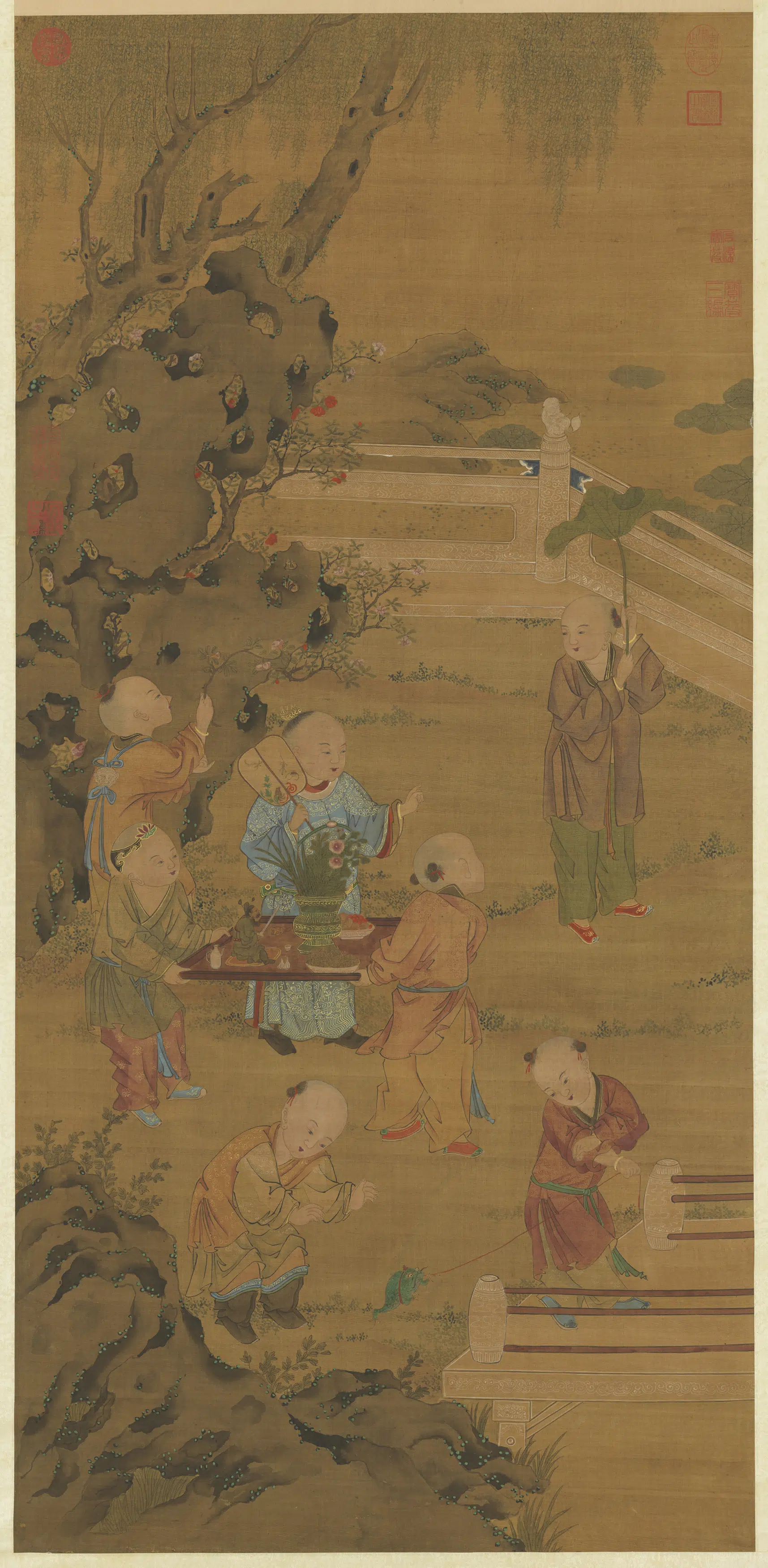 元代《元人夏景戏婴图轴》